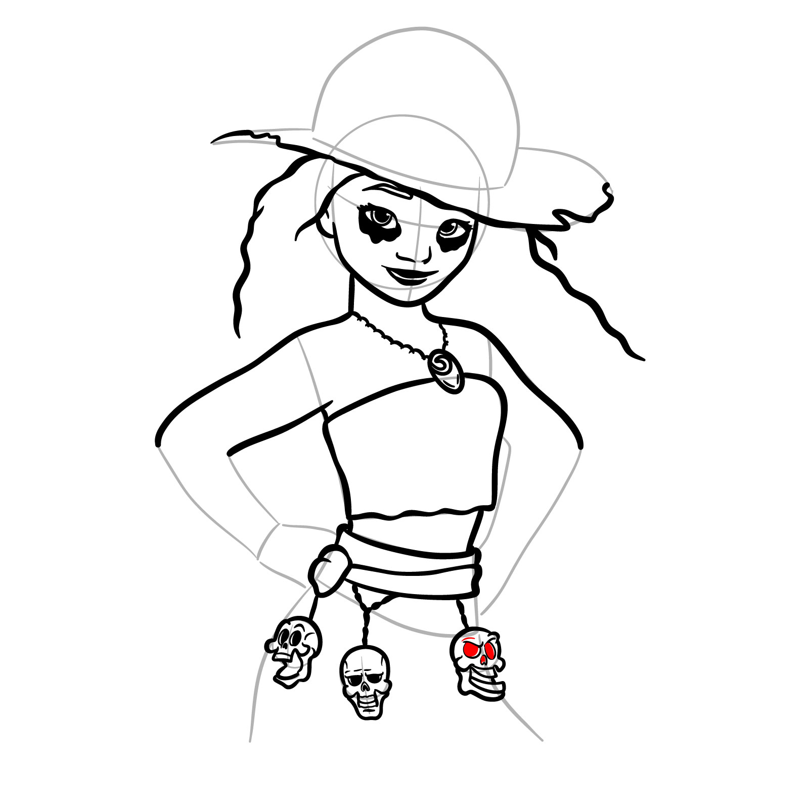 How to Draw Halloween Moana as a Staw Hat Pirate - step 27