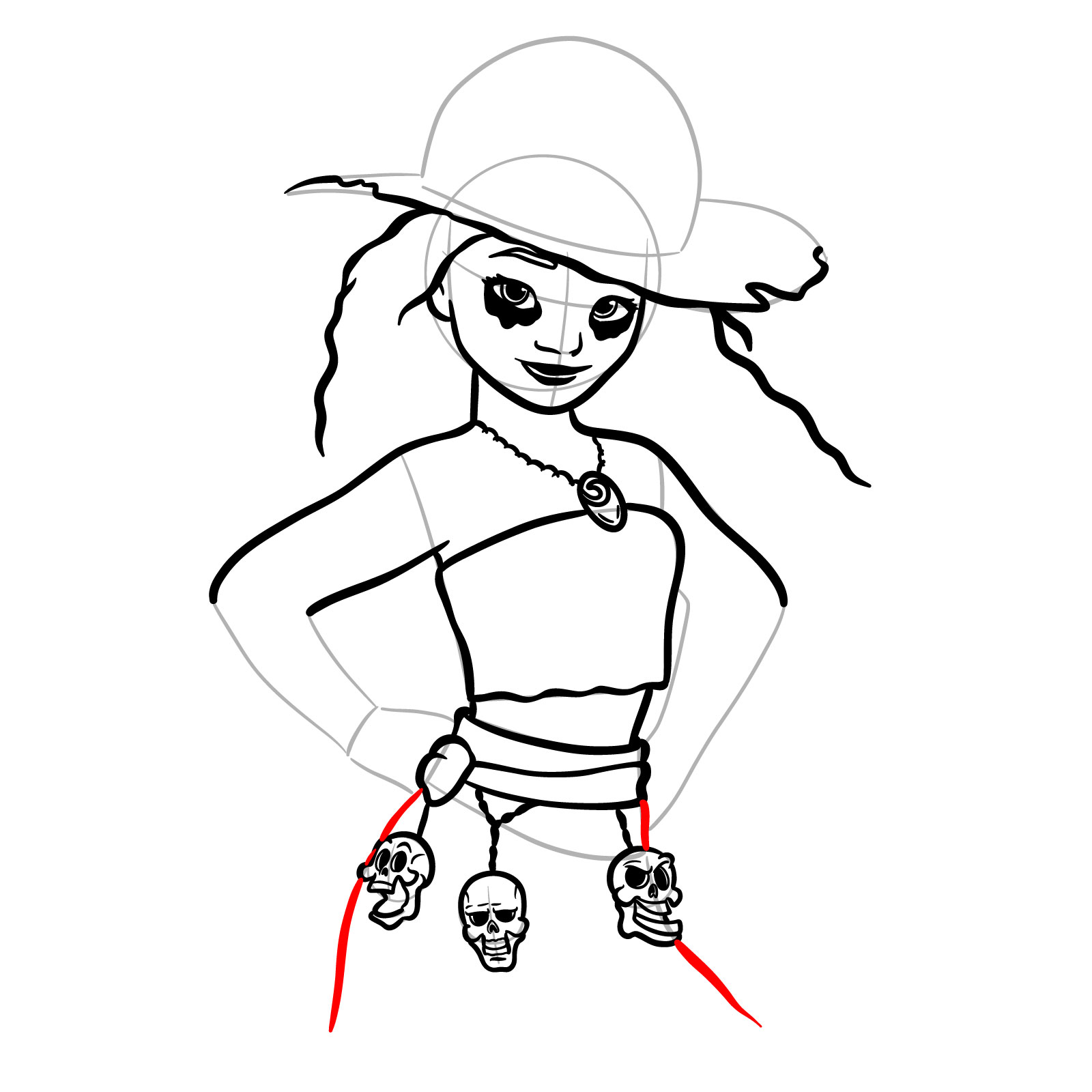 How to Draw Halloween Moana as a Staw Hat Pirate - step 28