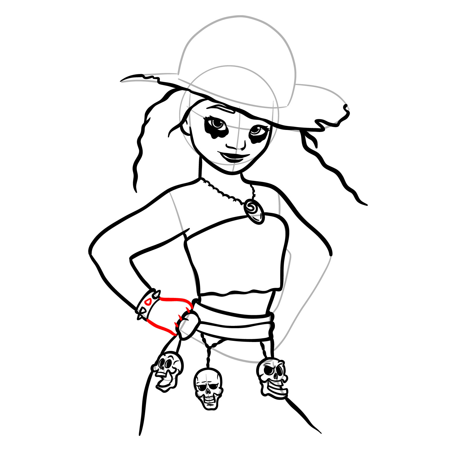 How to Draw Halloween Moana as a Staw Hat Pirate - step 30