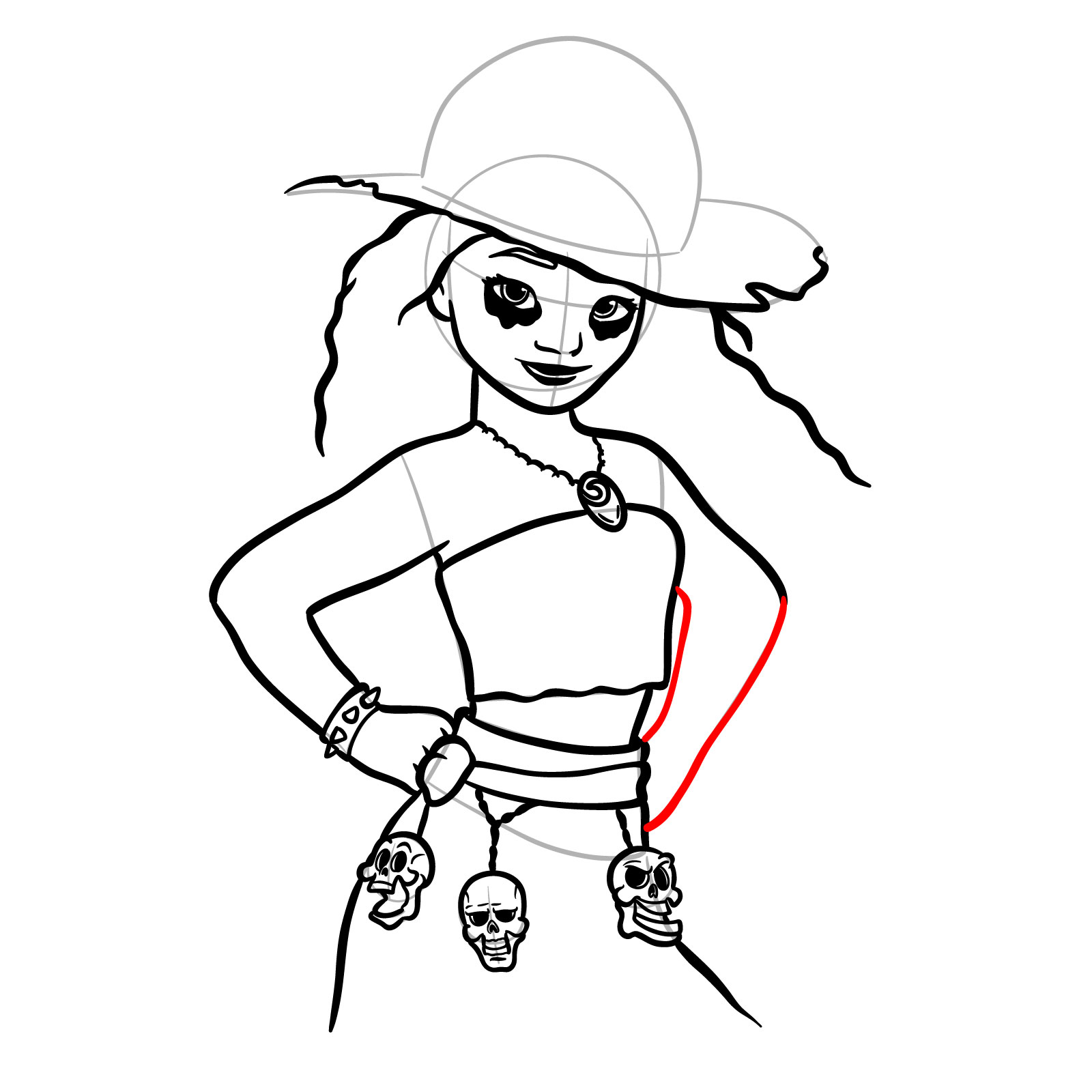 How to Draw Halloween Moana as a Staw Hat Pirate - step 31