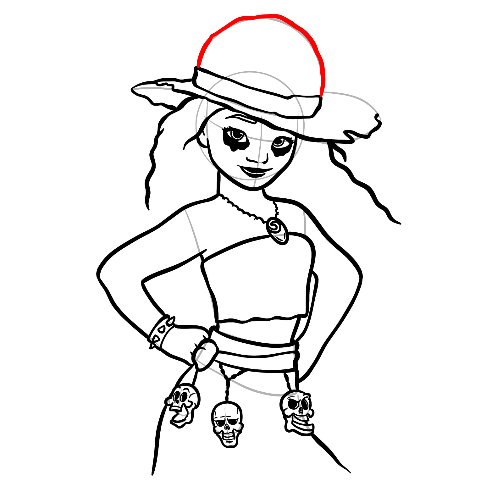 How to Draw Halloween Moana as a Staw Hat Pirate - step 33