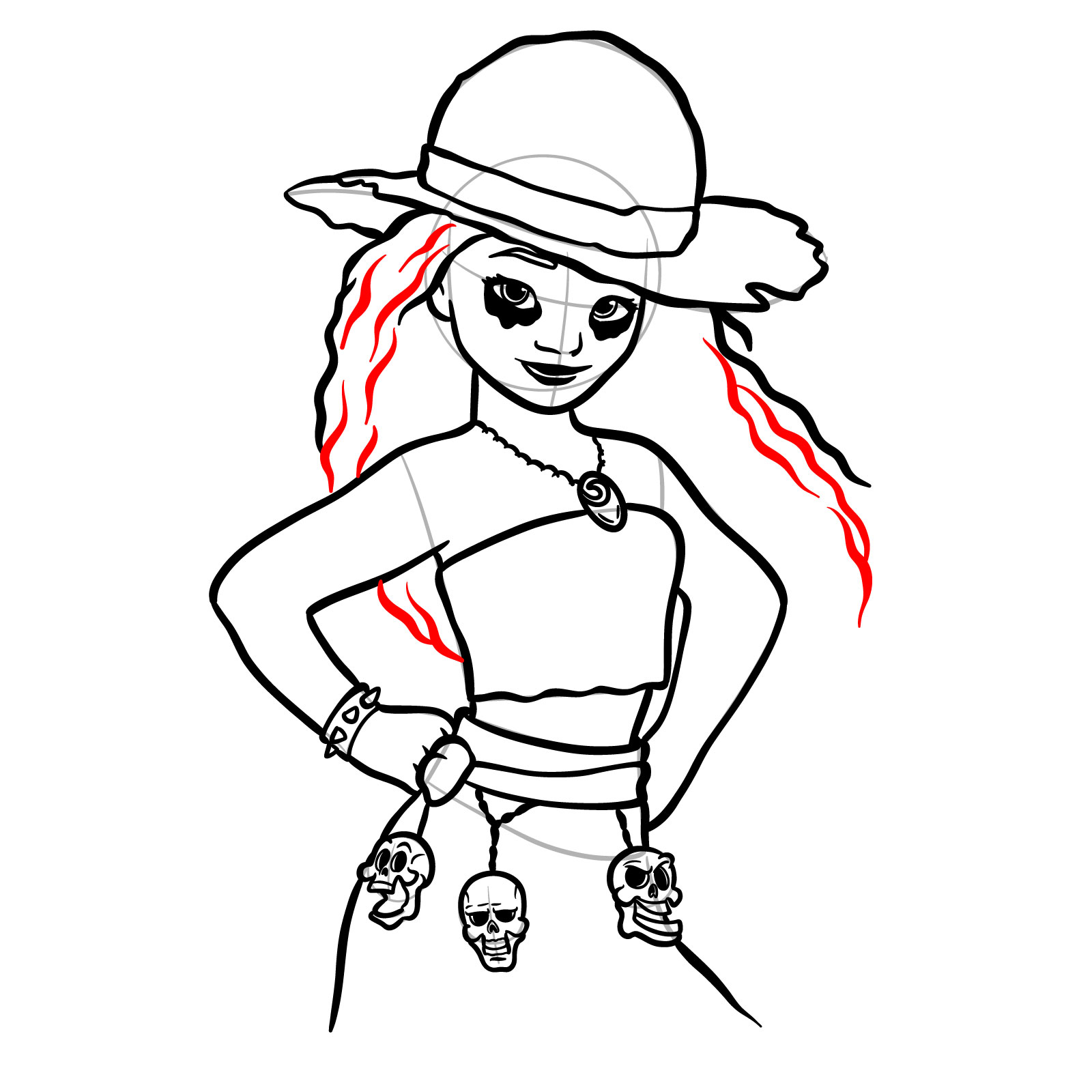 How to Draw Halloween Moana as a Staw Hat Pirate - step 35