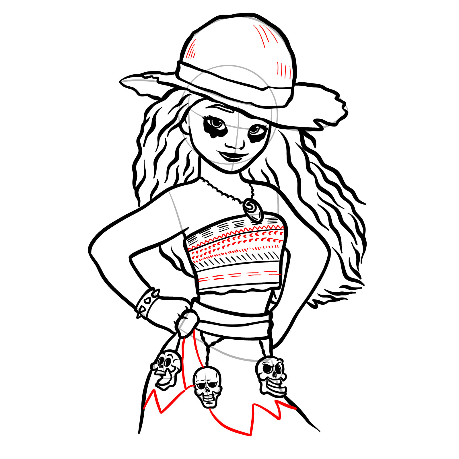 How to Draw Halloween Moana as a Staw Hat Pirate - step 38