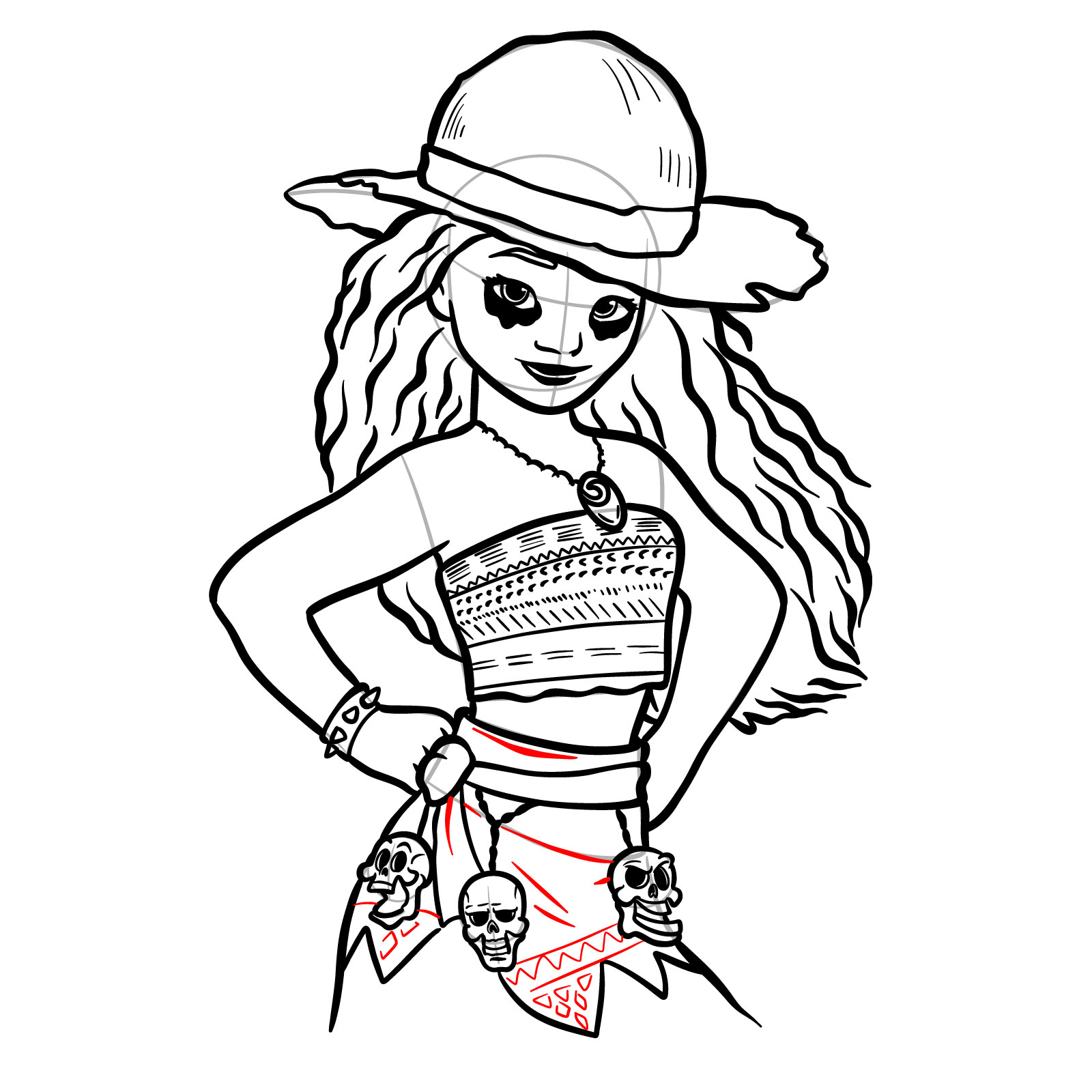 How to Draw Halloween Moana as a Staw Hat Pirate - step 39