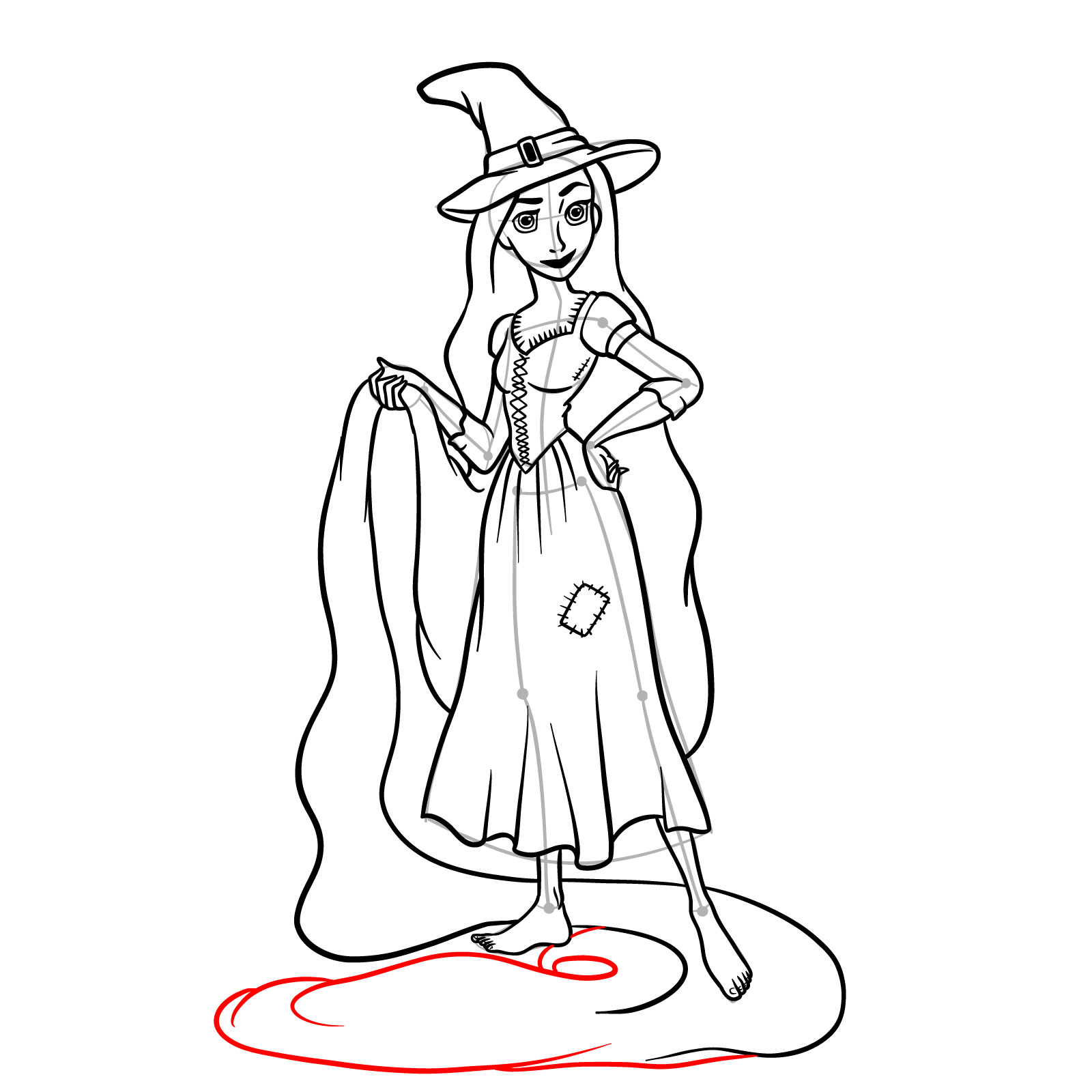How to Draw Halloween Rapunzel - step 33