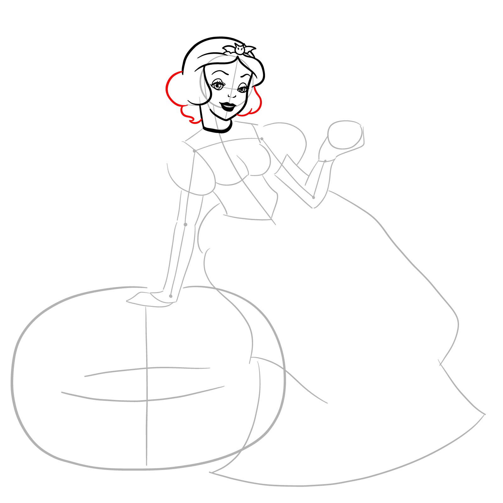 How to Draw Halloween Snow White - step 12