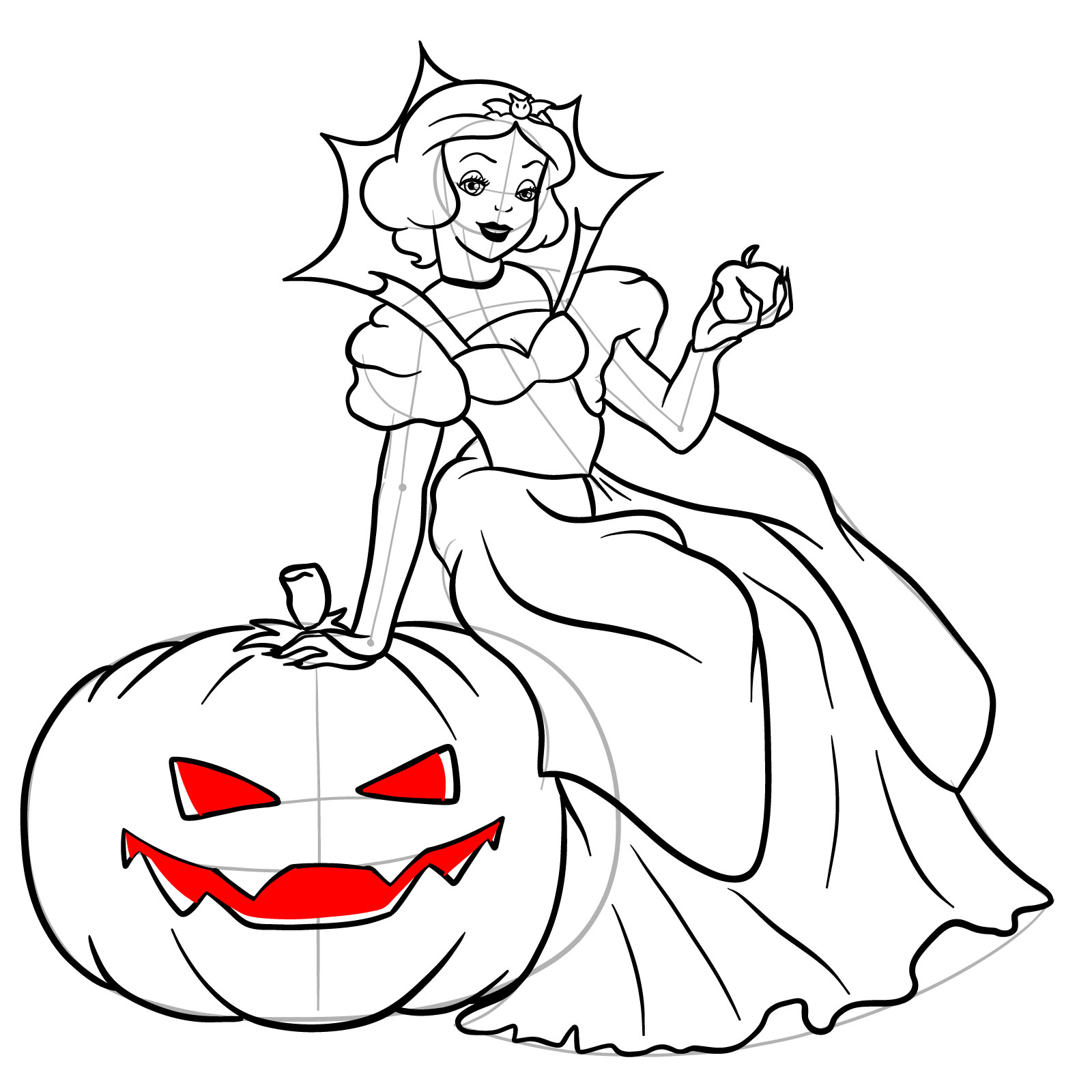 How to Draw Halloween Snow White - step 32
