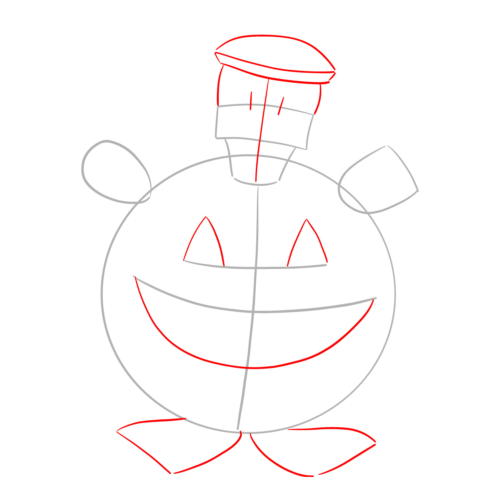 How to draw Halloween Donald Duck in a jack o'lantern - step 03