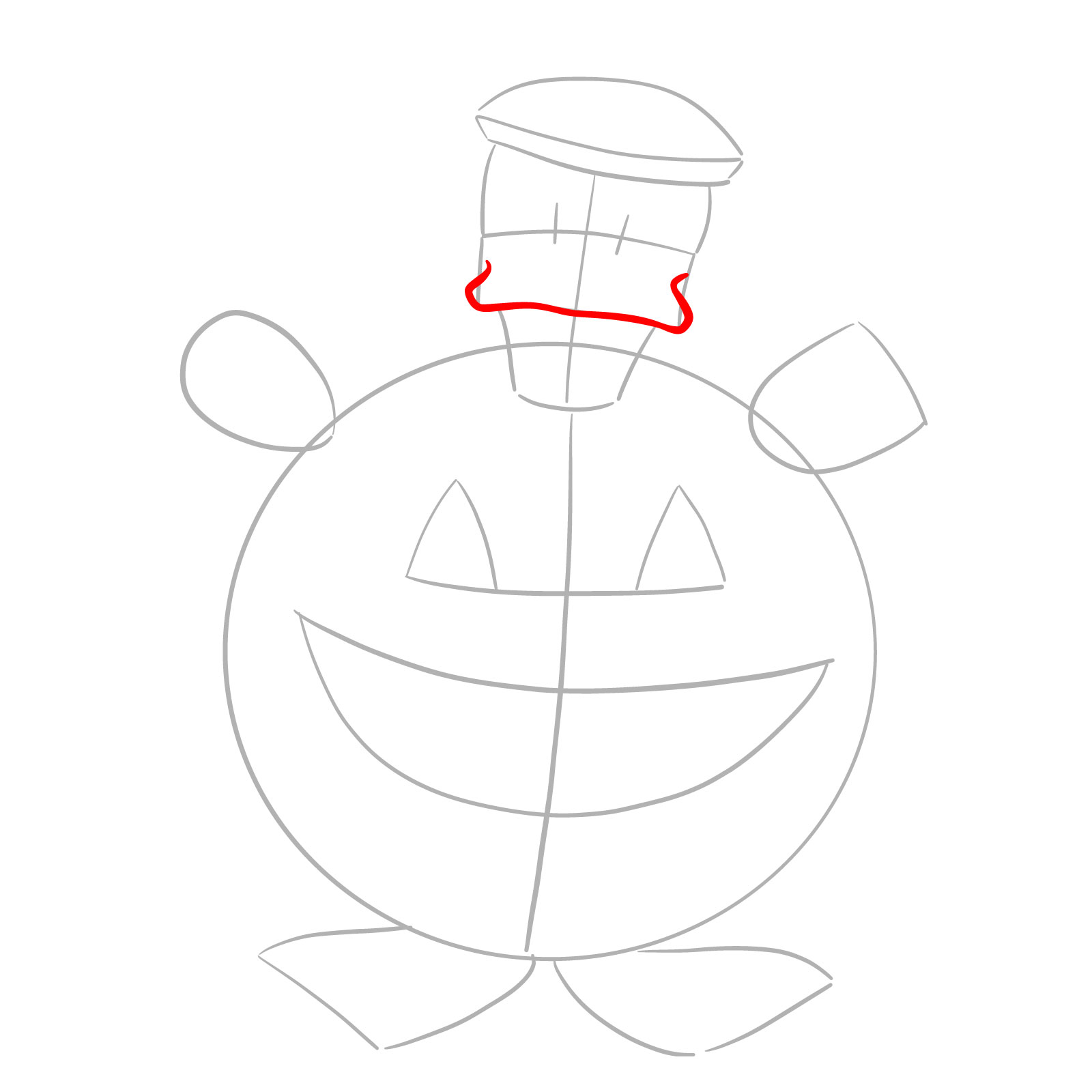 How to draw Halloween Donald Duck in a jack o'lantern - step 04