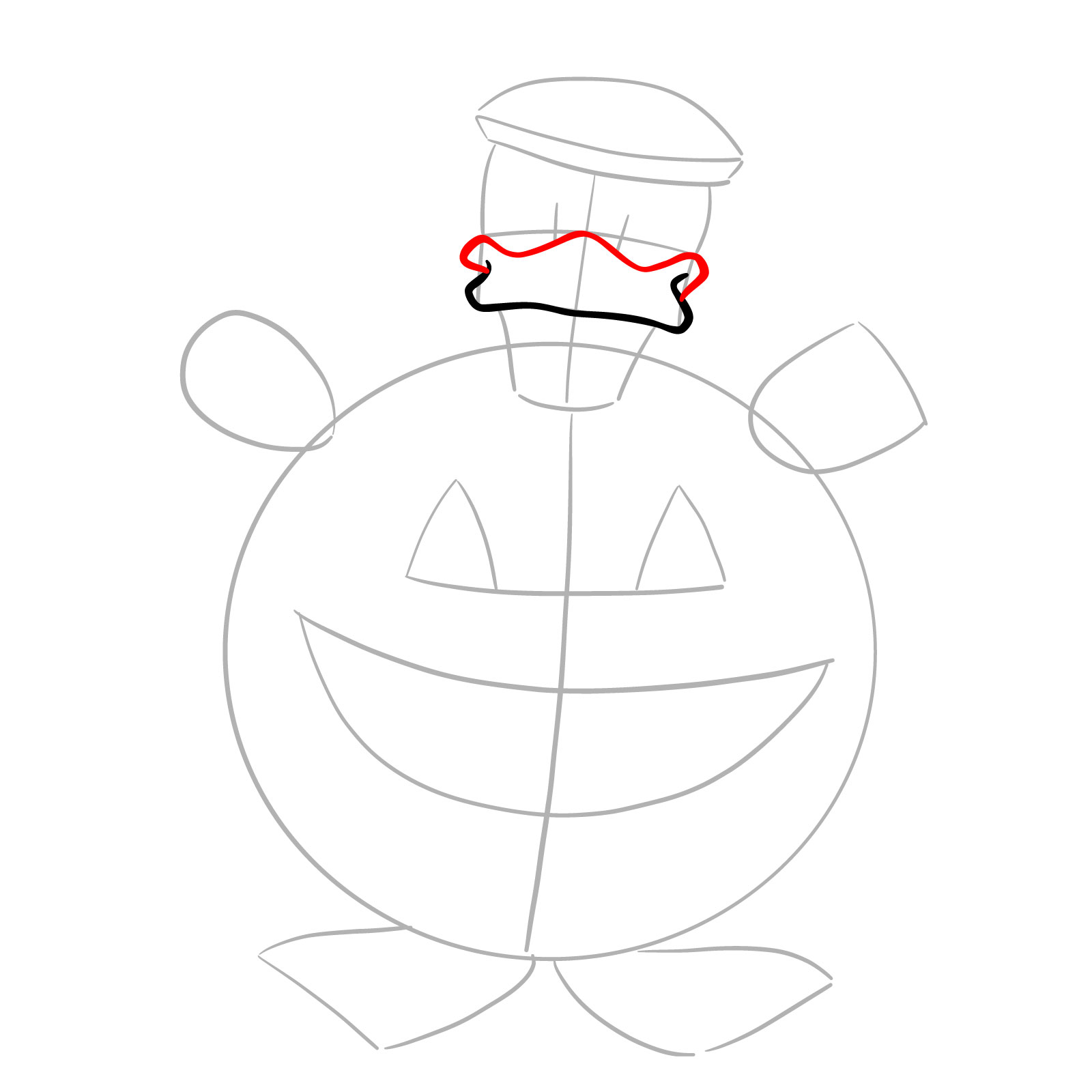 How to draw Halloween Donald Duck in a jack o'lantern - step 05