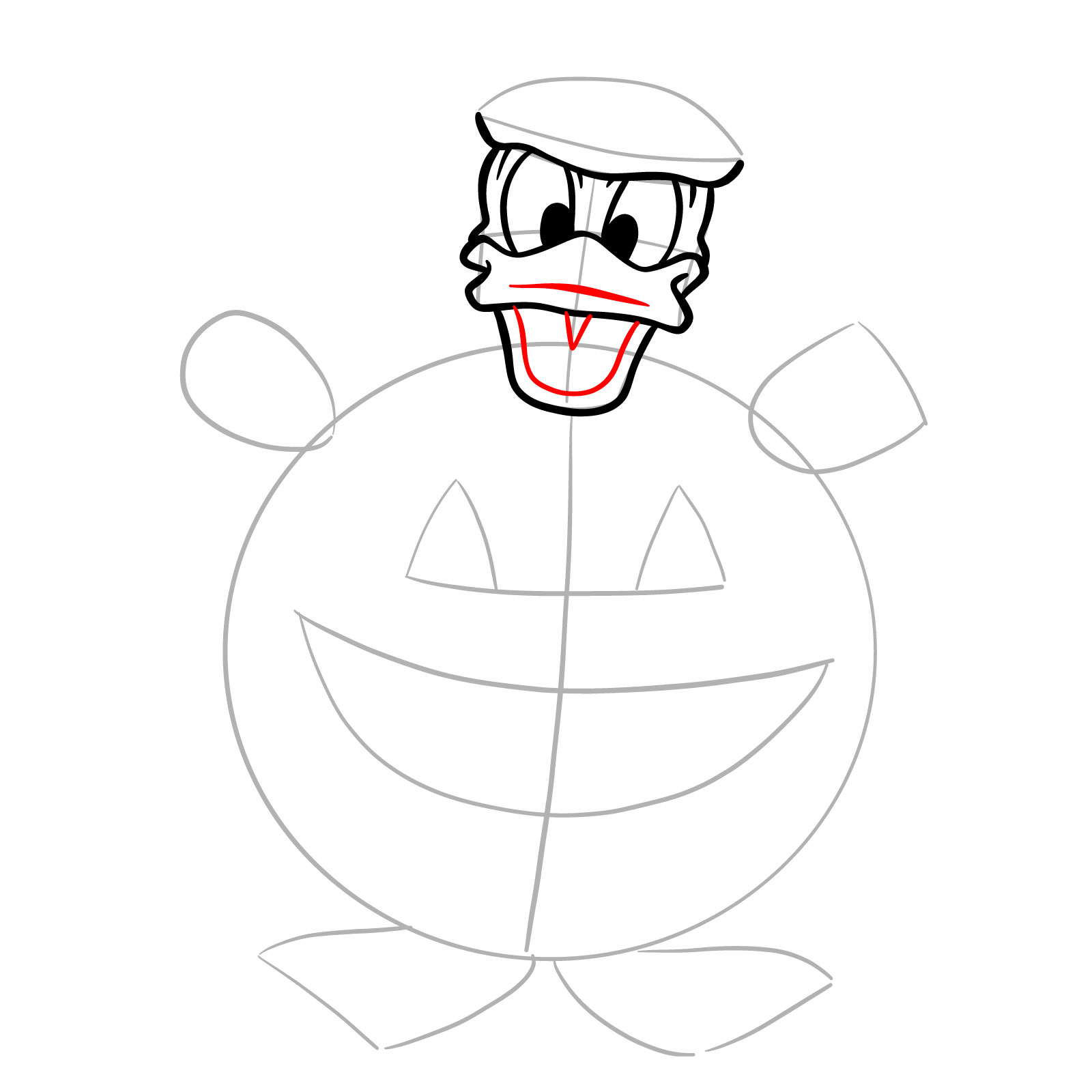 How to draw Halloween Donald Duck in a jack o'lantern - step 10