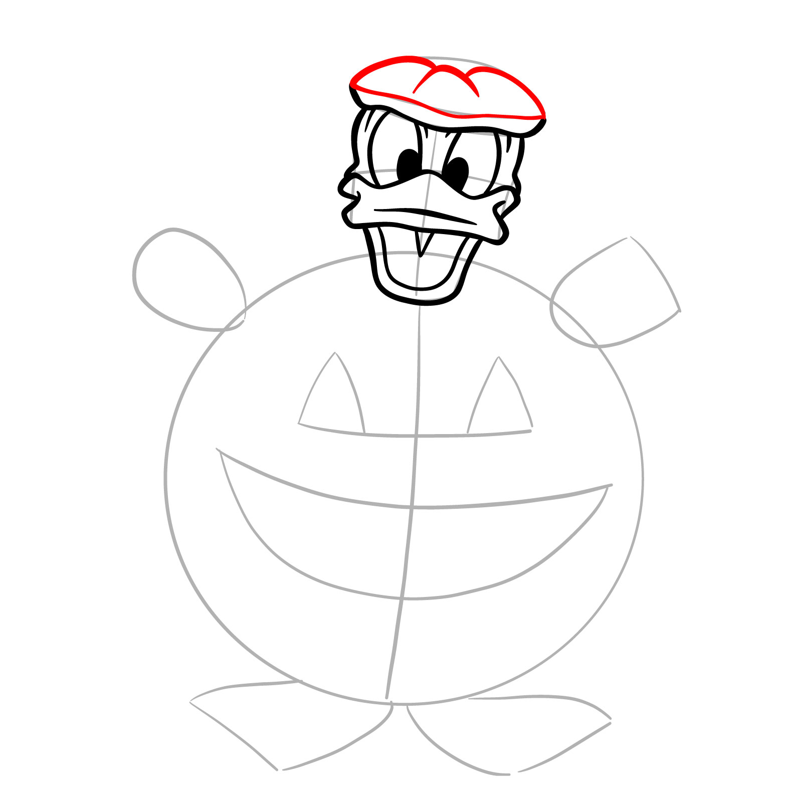 How to draw Halloween Donald Duck in a jack o'lantern - step 11