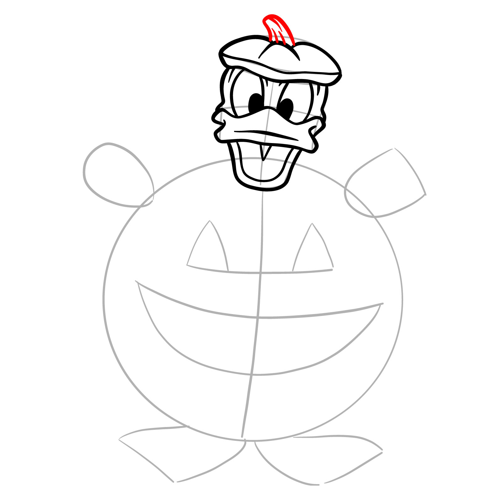 How to draw Halloween Donald Duck in a jack o'lantern - step 12