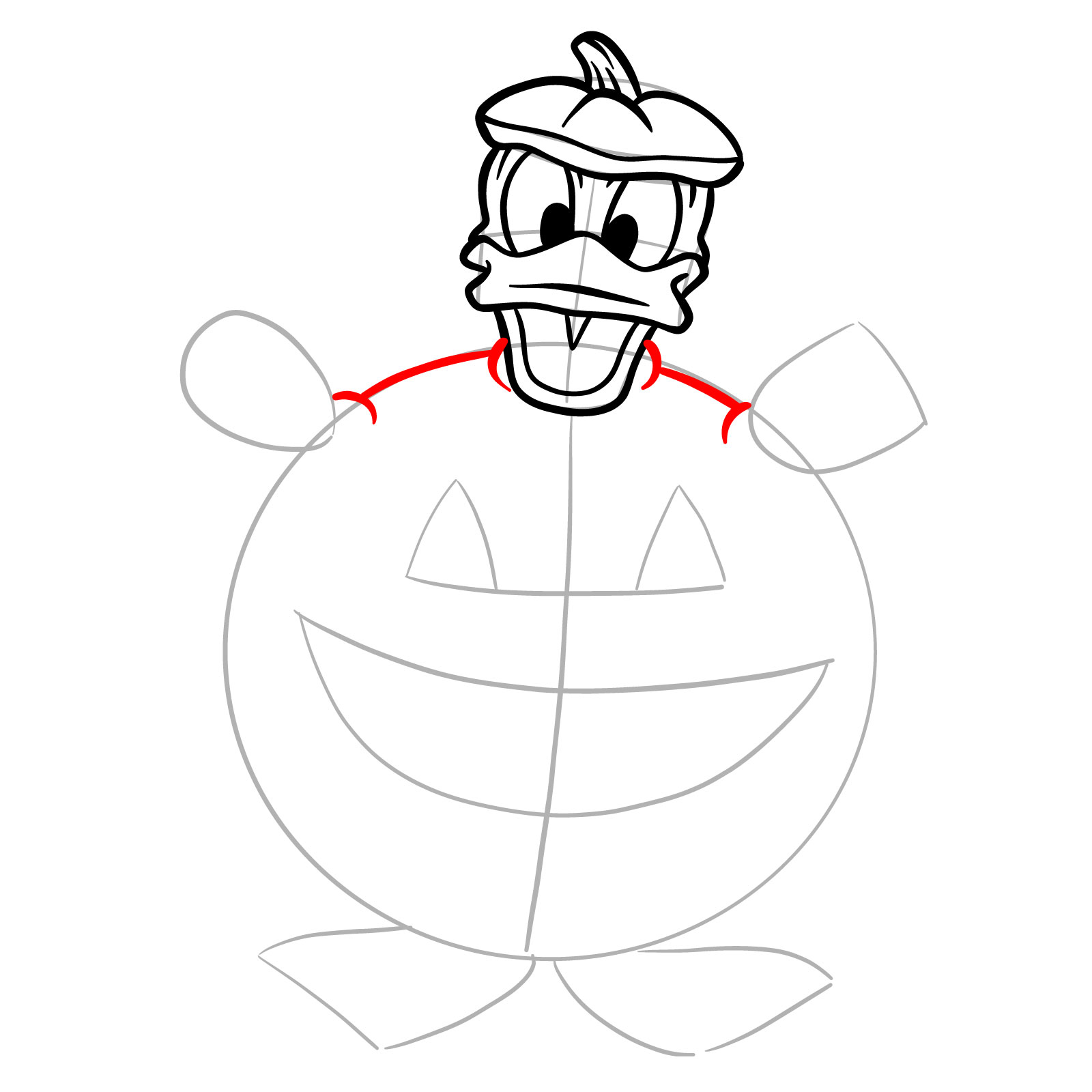 How to draw Halloween Donald Duck in a jack o'lantern - step 13