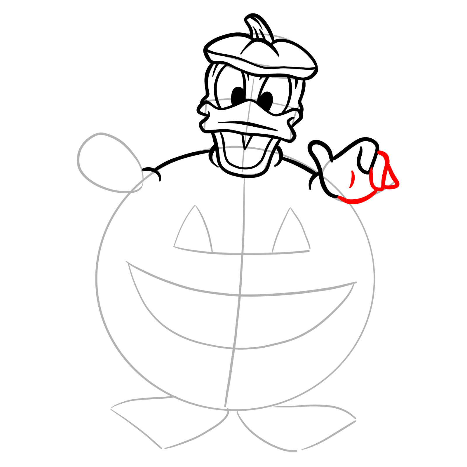 How to draw Halloween Donald Duck in a jack o'lantern - step 15