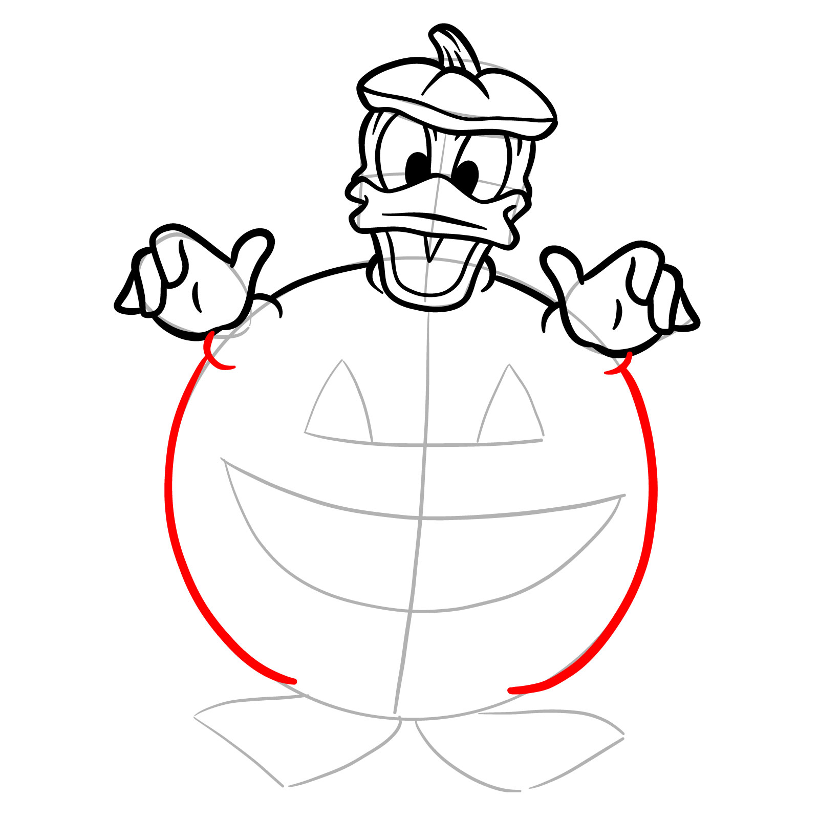 How to draw Halloween Donald Duck in a jack o'lantern - step 17