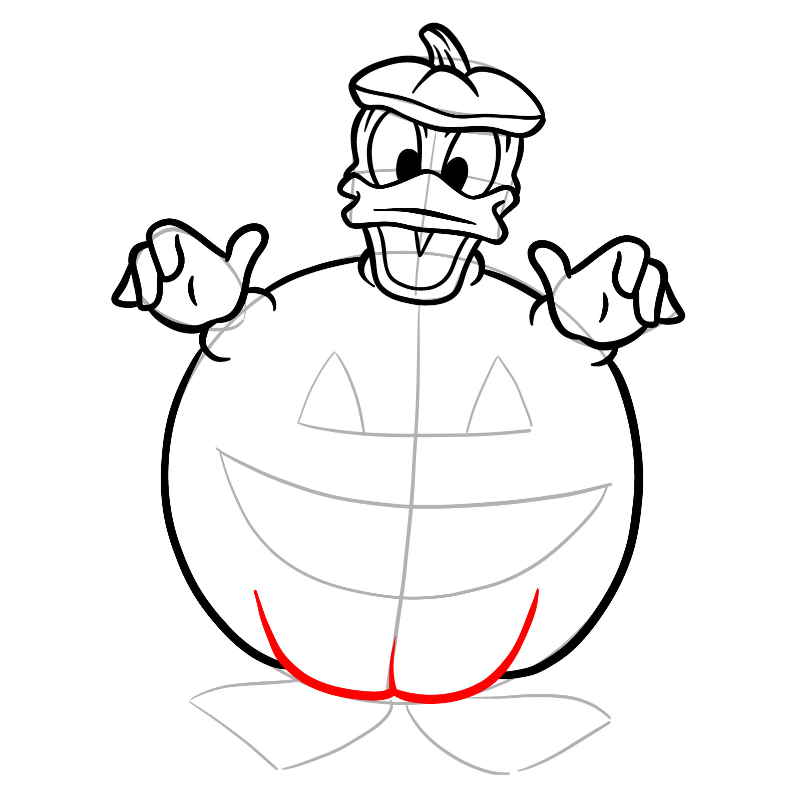 How to draw Halloween Donald Duck in a jack o'lantern - step 18