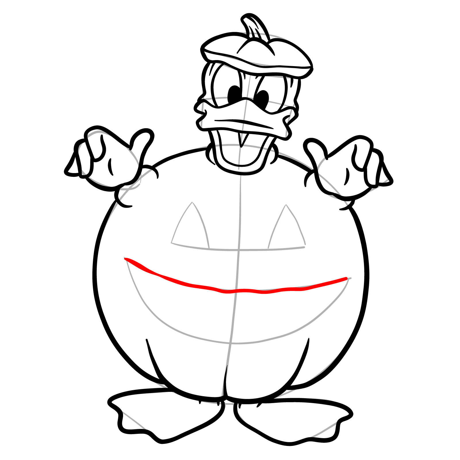 How to draw Halloween Donald Duck in a jack o'lantern - step 20