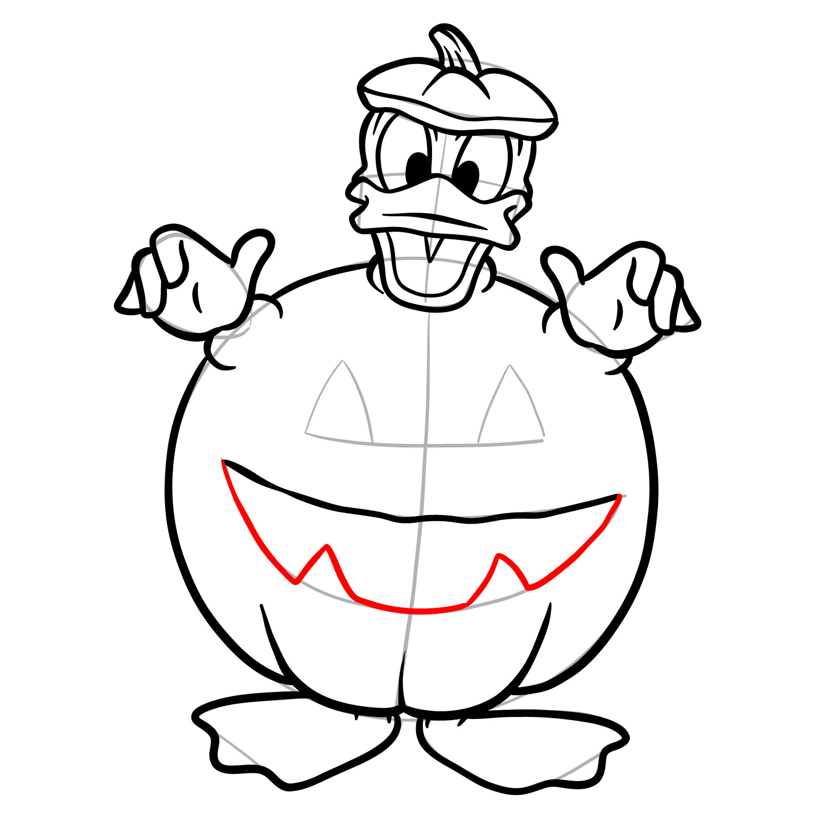 How to draw Halloween Donald Duck in a jack o'lantern - step 21