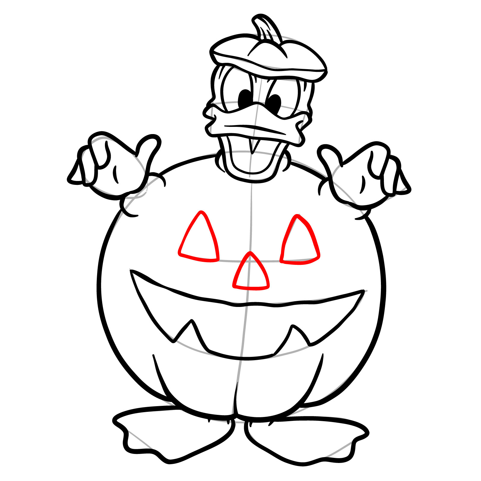 How to draw Halloween Donald Duck in a jack o'lantern - step 22