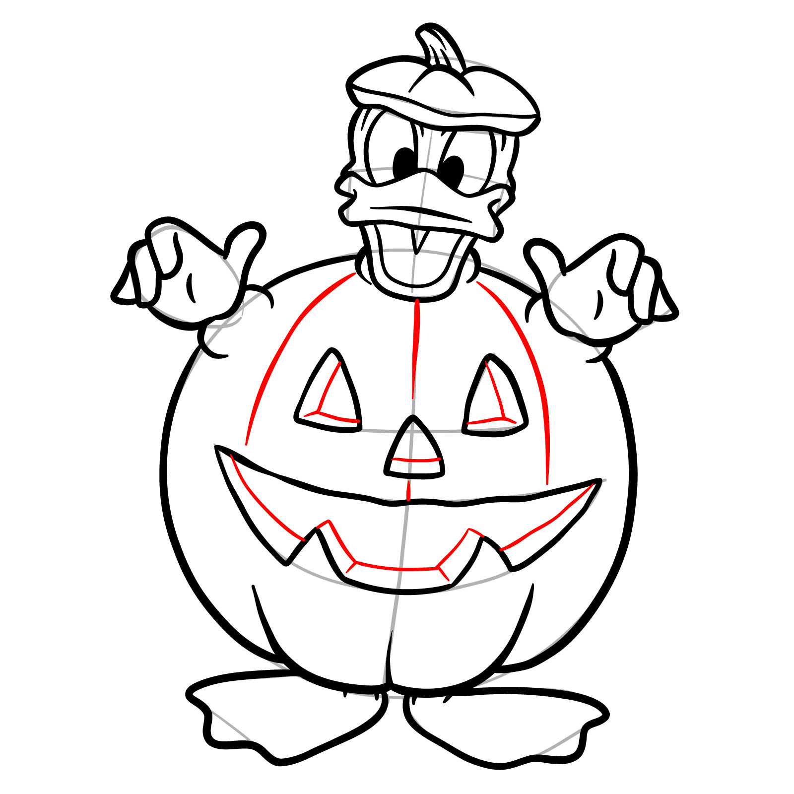How to draw Halloween Donald Duck in a jack o'lantern - step 23