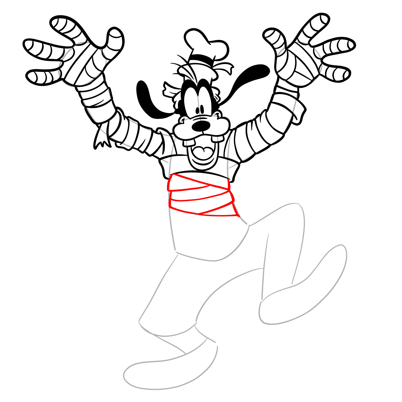 How to draw Halloween Goofy as a mummy - step 22