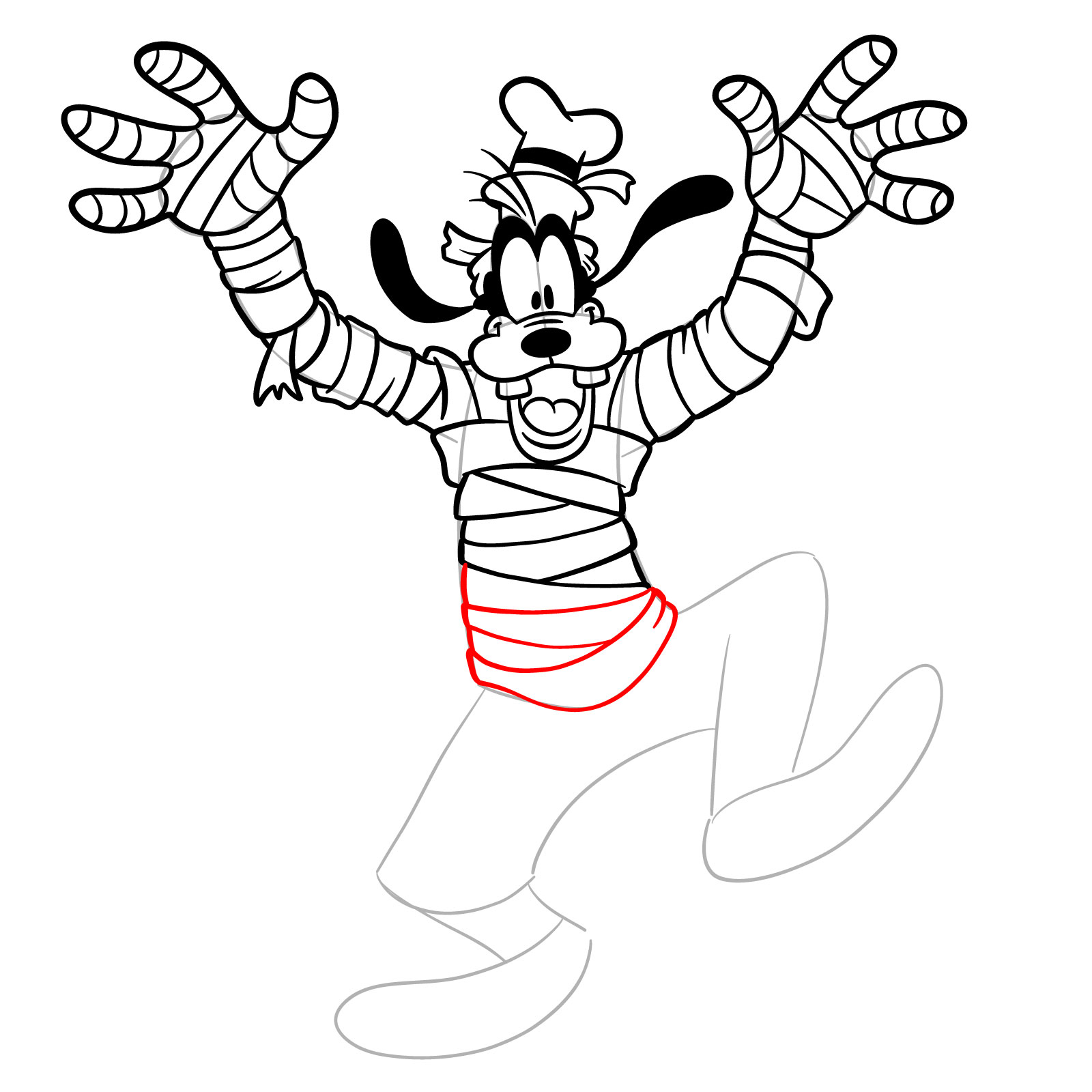 How to draw Halloween Goofy as a mummy - step 23
