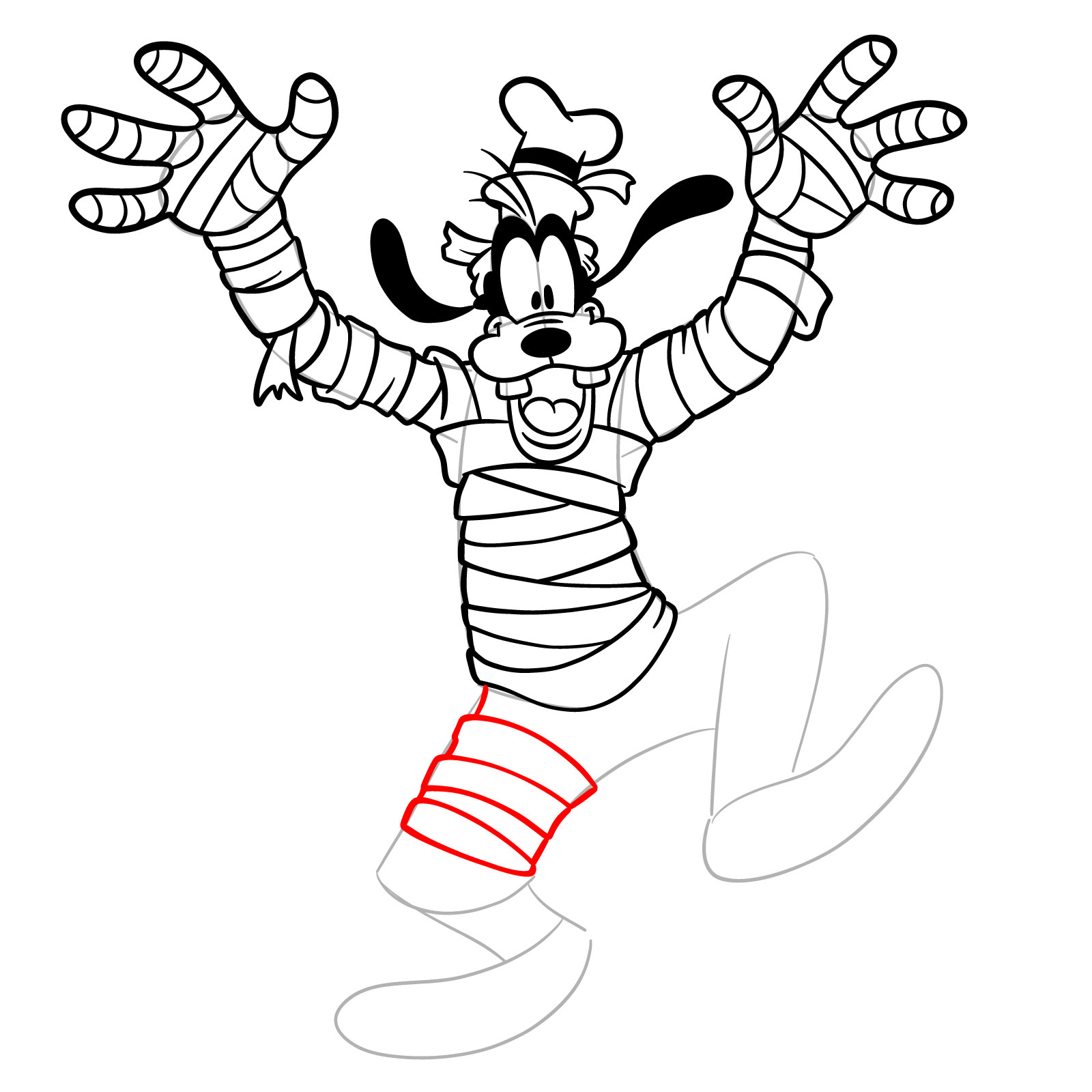 How to draw Halloween Goofy as a mummy - step 24