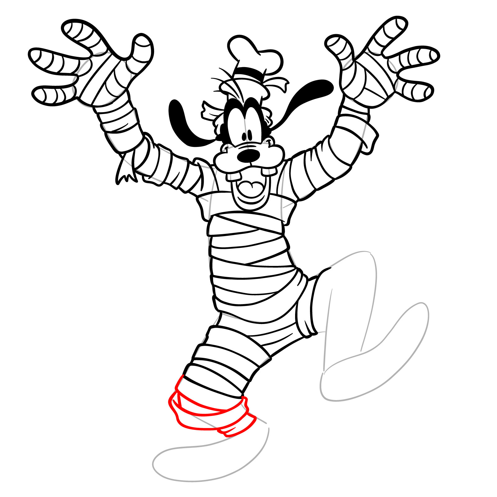 How to draw Halloween Goofy as a mummy - step 26