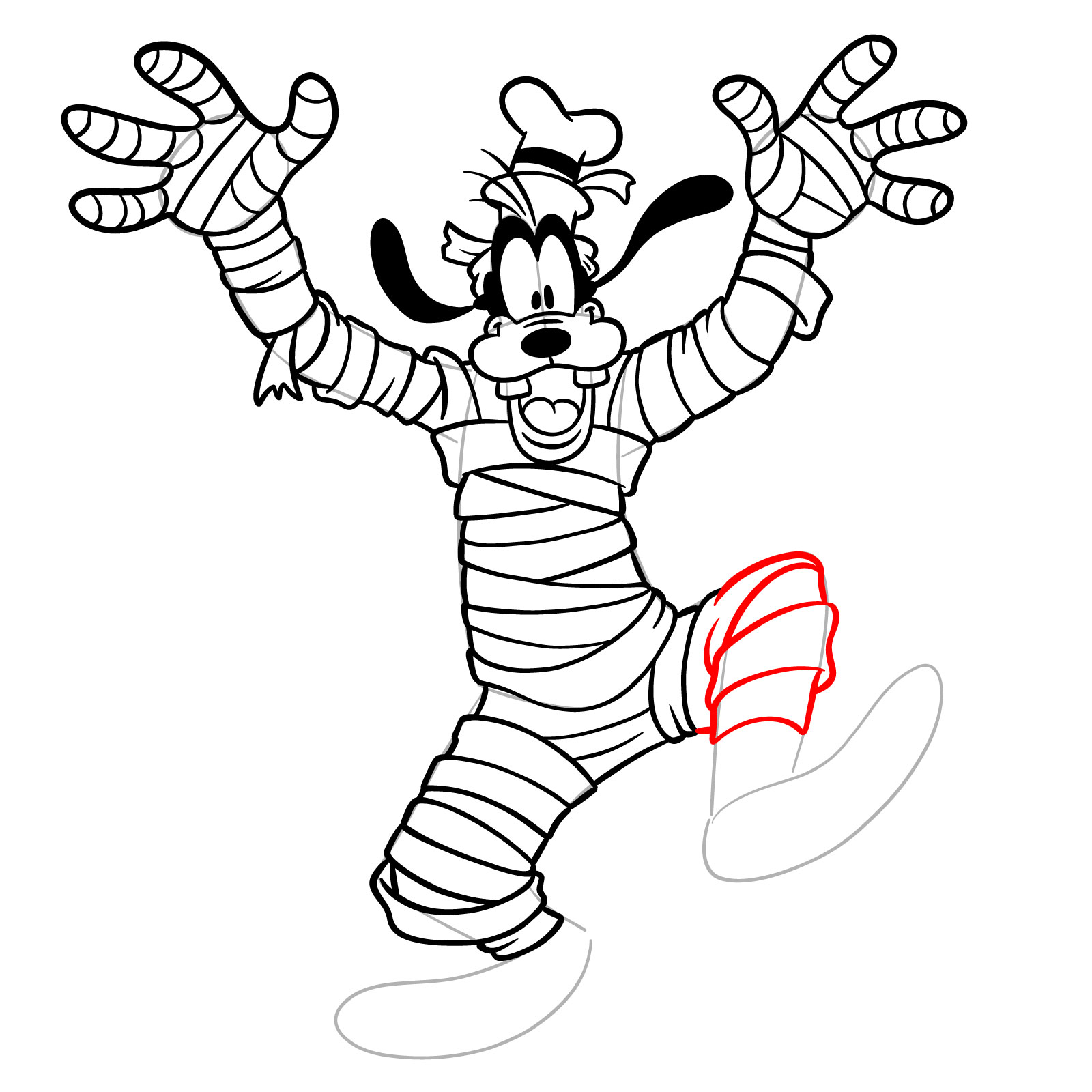 How to draw Halloween Goofy as a mummy - step 27