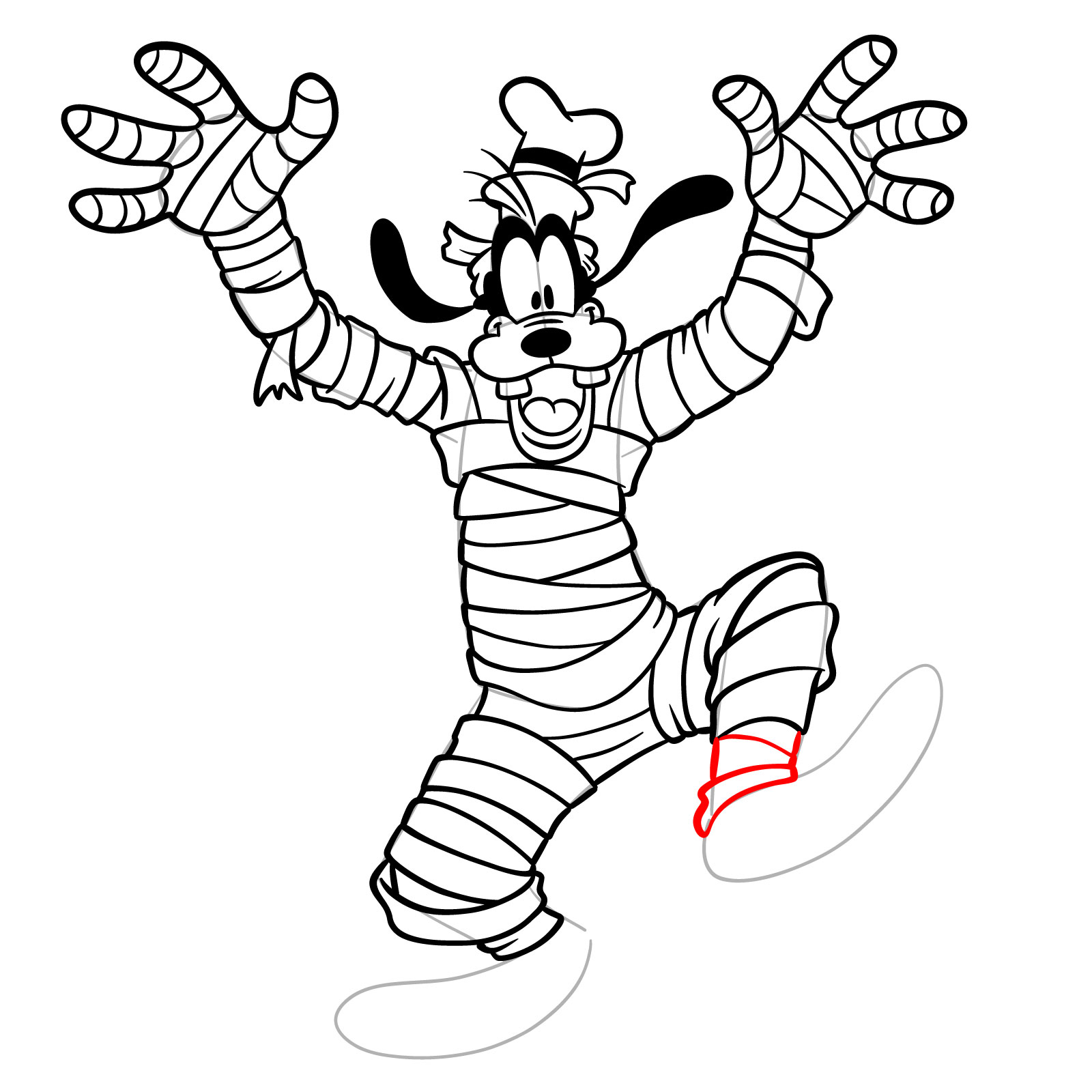 How to draw Halloween Goofy as a mummy - step 28
