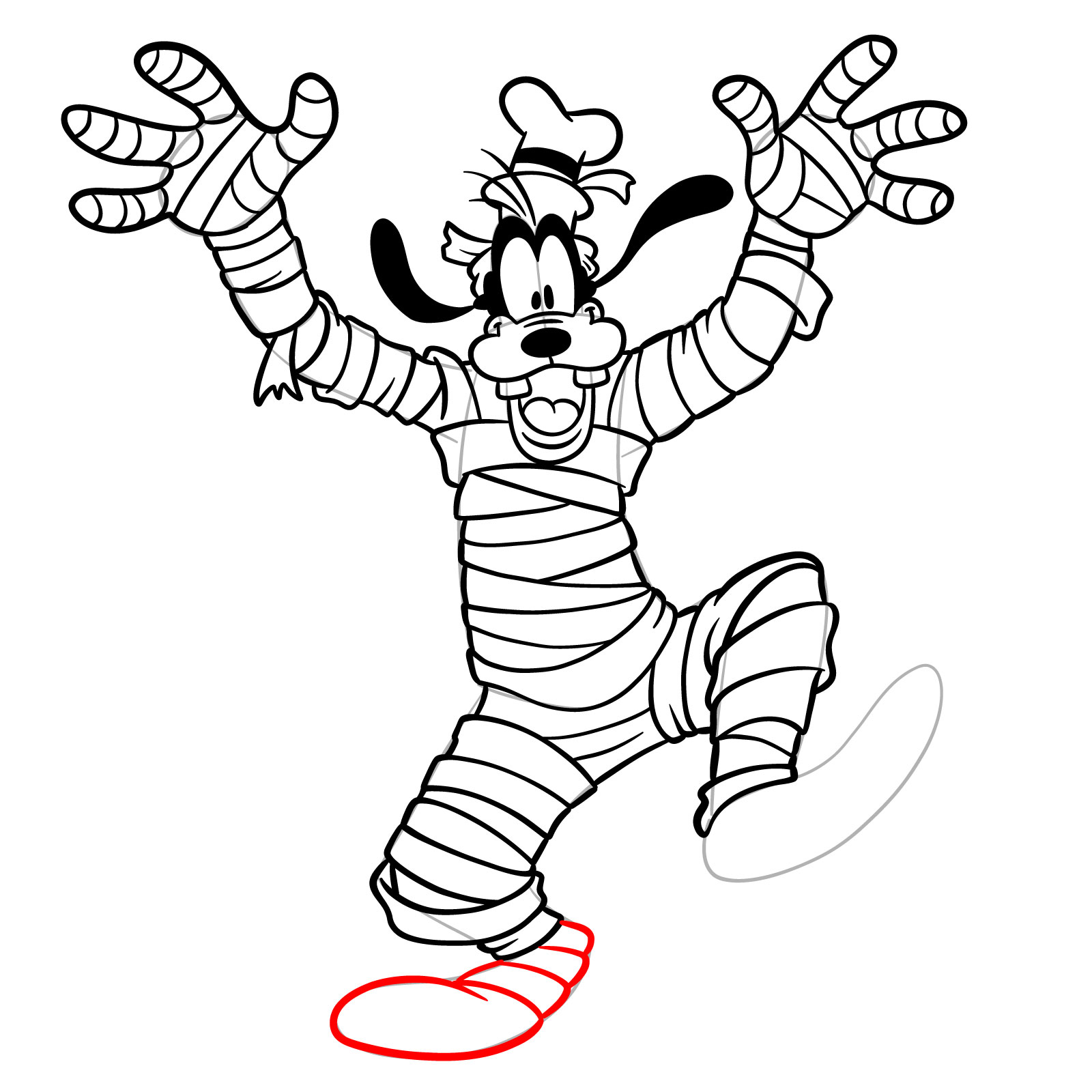 How to draw Halloween Goofy as a mummy - step 29