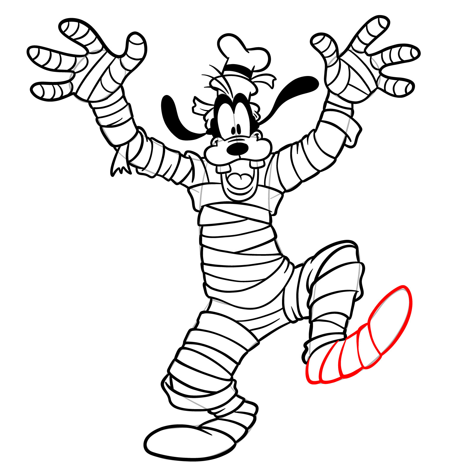 How to draw Halloween Goofy as a mummy - step 30