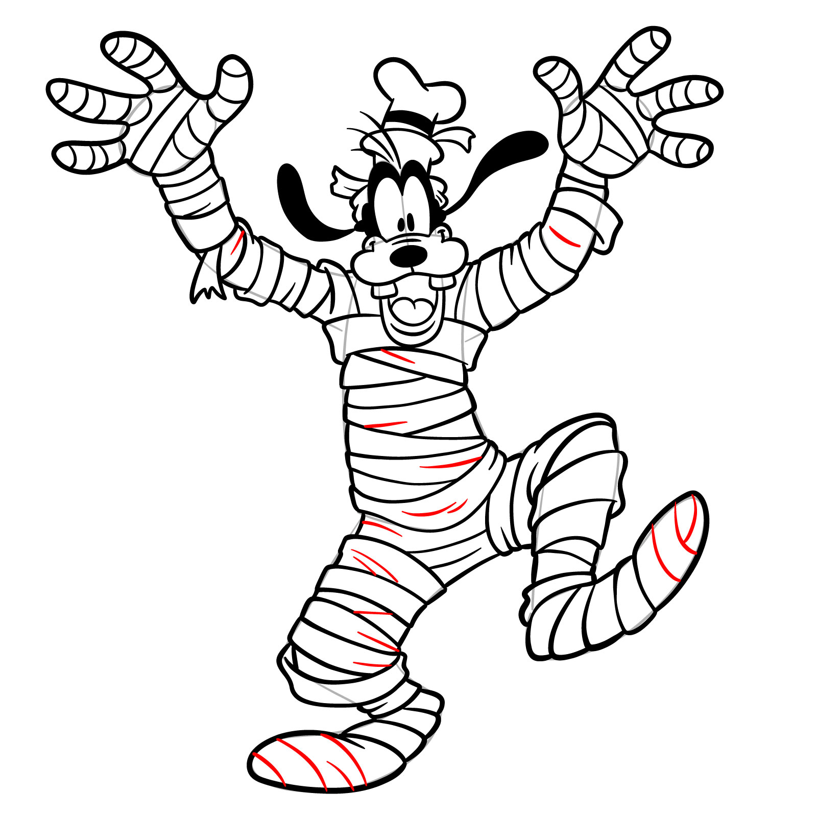 How to draw Halloween Goofy as a mummy - step 31