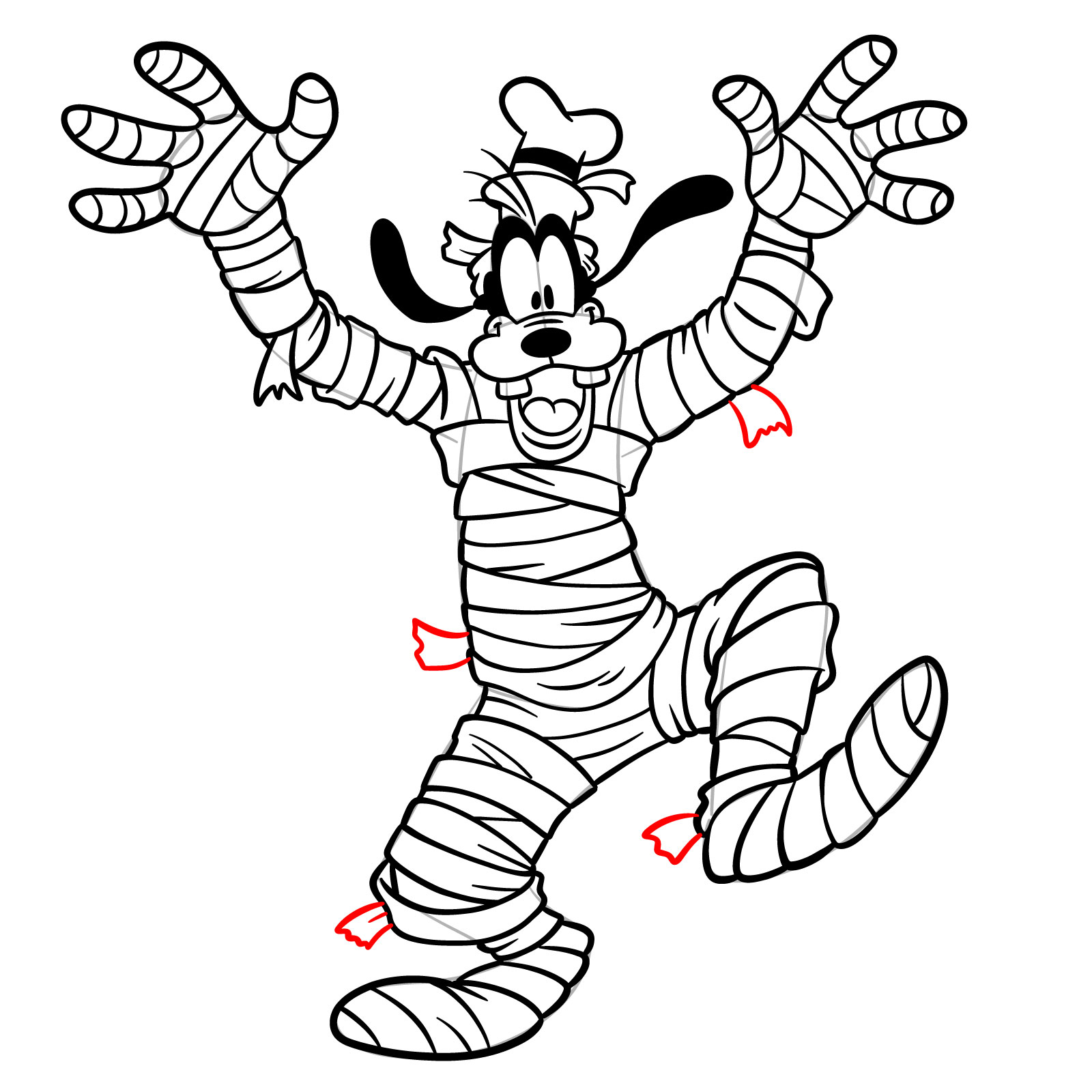 How to draw Halloween Goofy as a mummy - step 32