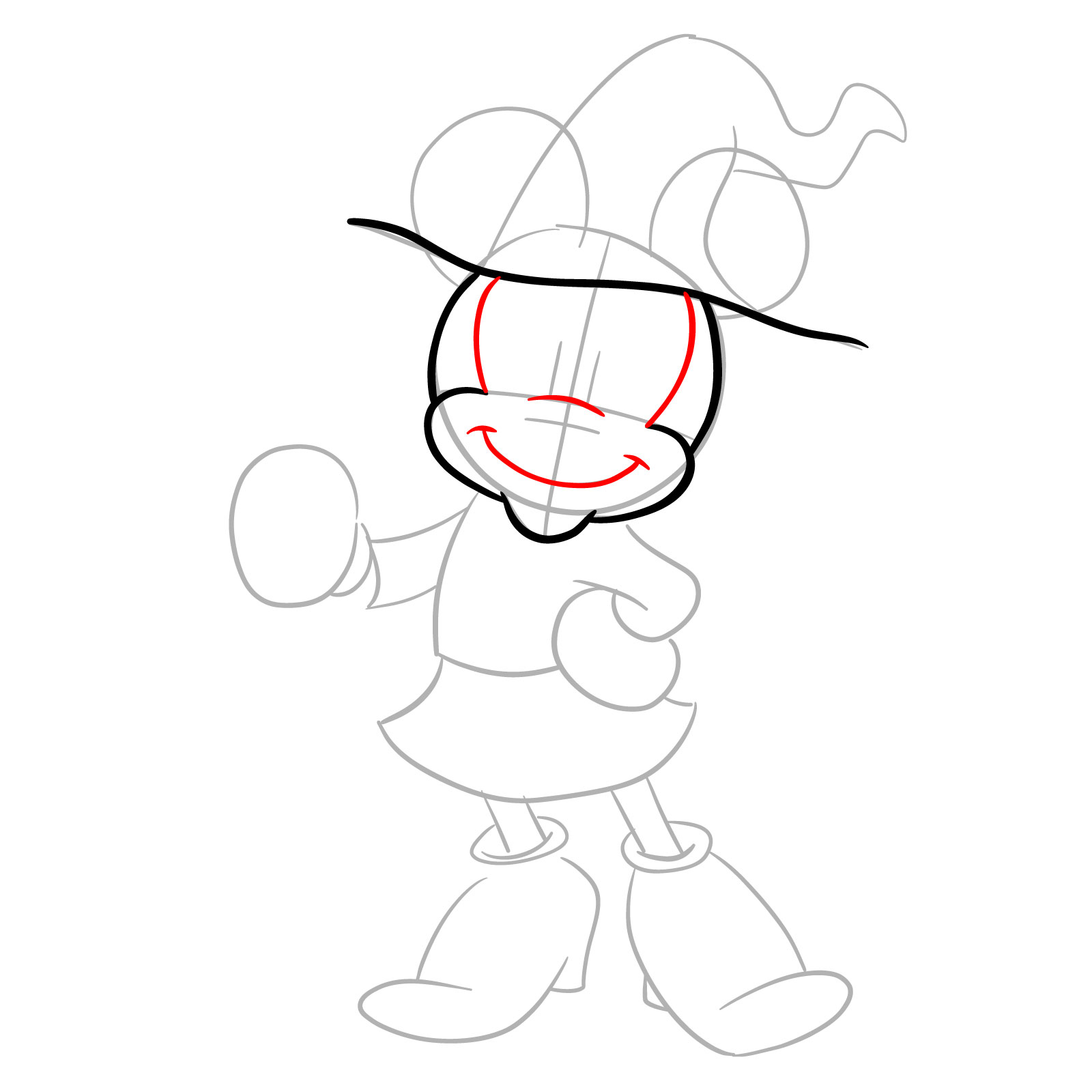 How to draw Halloween Minnie Mouse as a witch - step 06