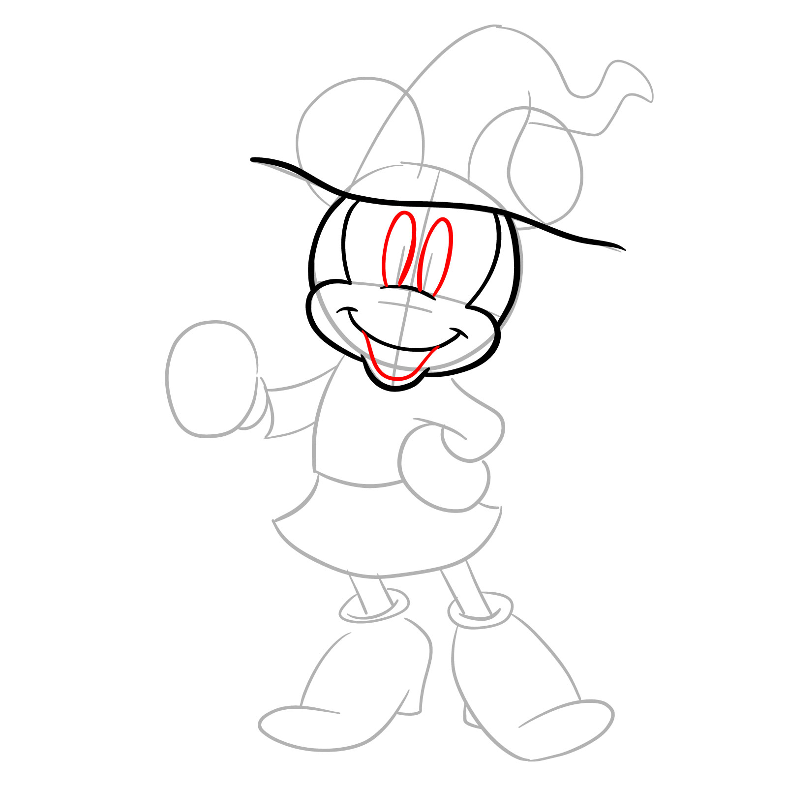 How to draw Halloween Minnie Mouse as a witch - step 07