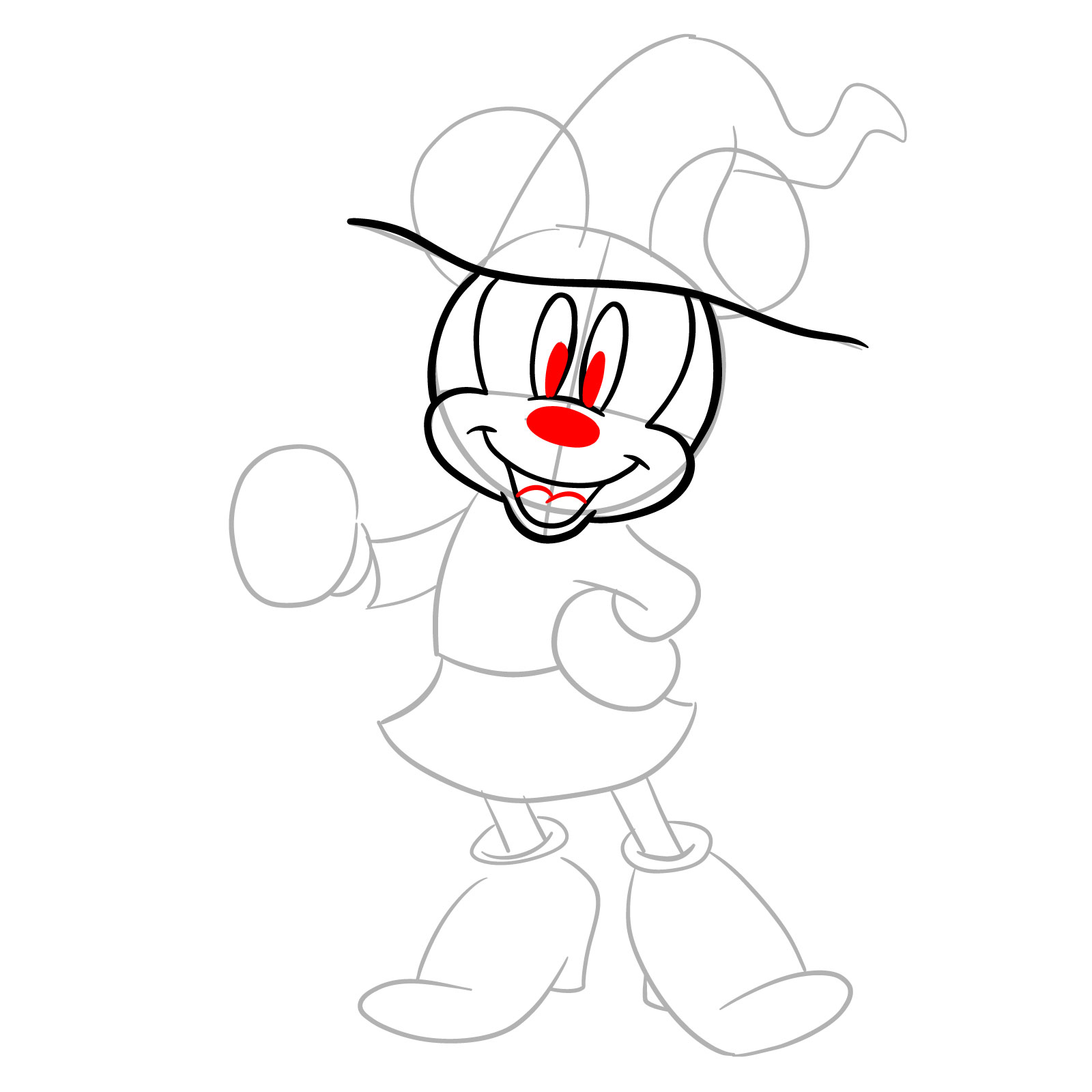 How to draw Halloween Minnie Mouse as a witch - step 08