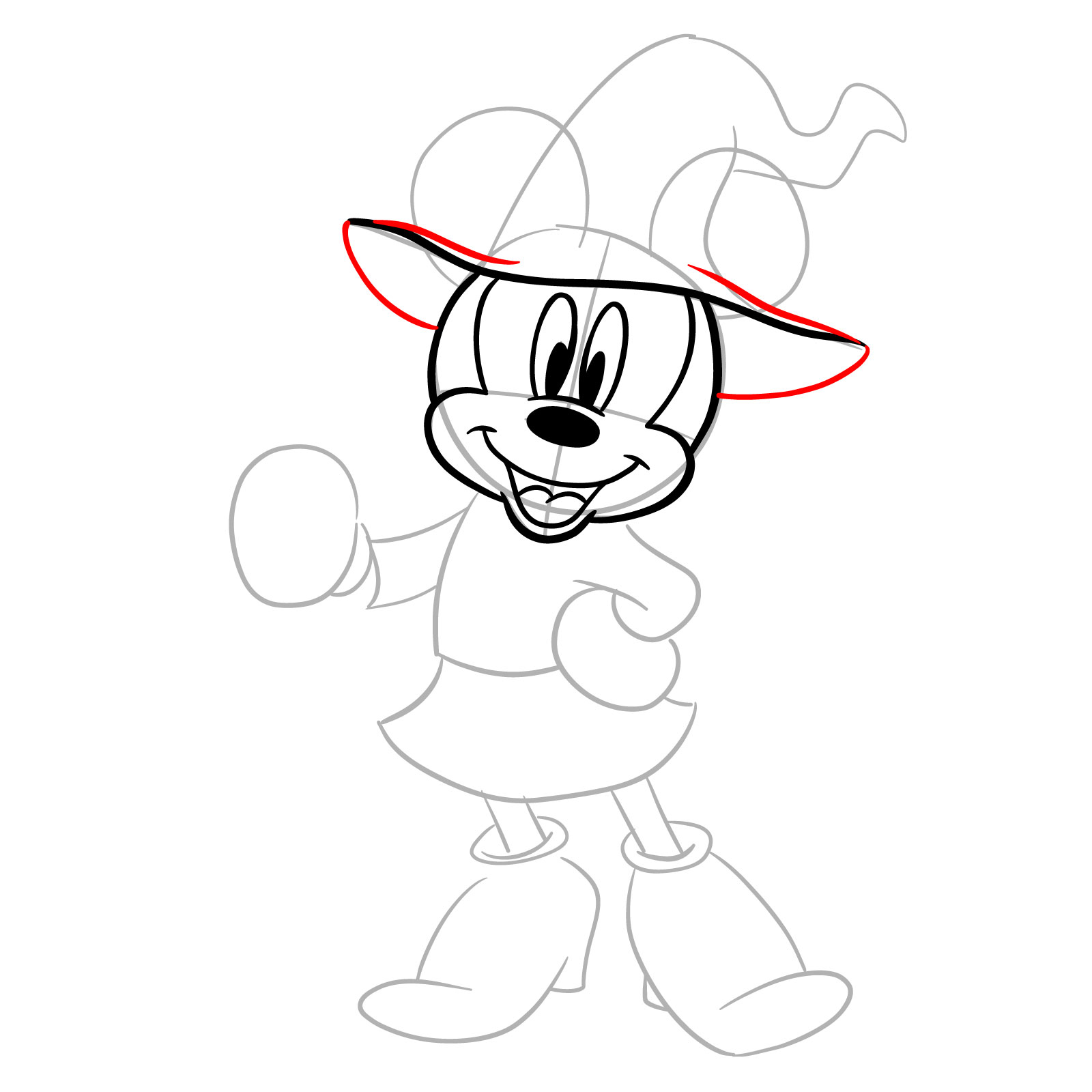 How to draw Halloween Minnie Mouse as a witch - step 09