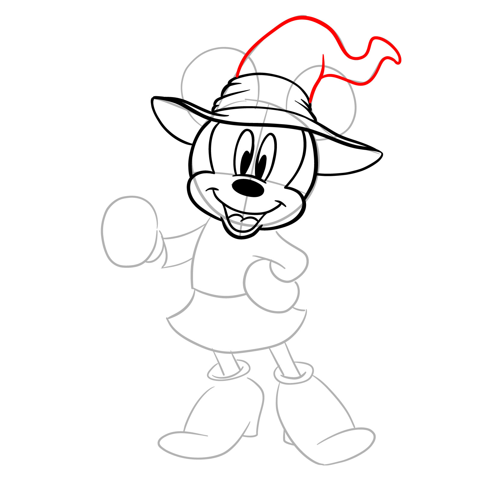 How to draw Halloween Minnie Mouse as a witch - step 11
