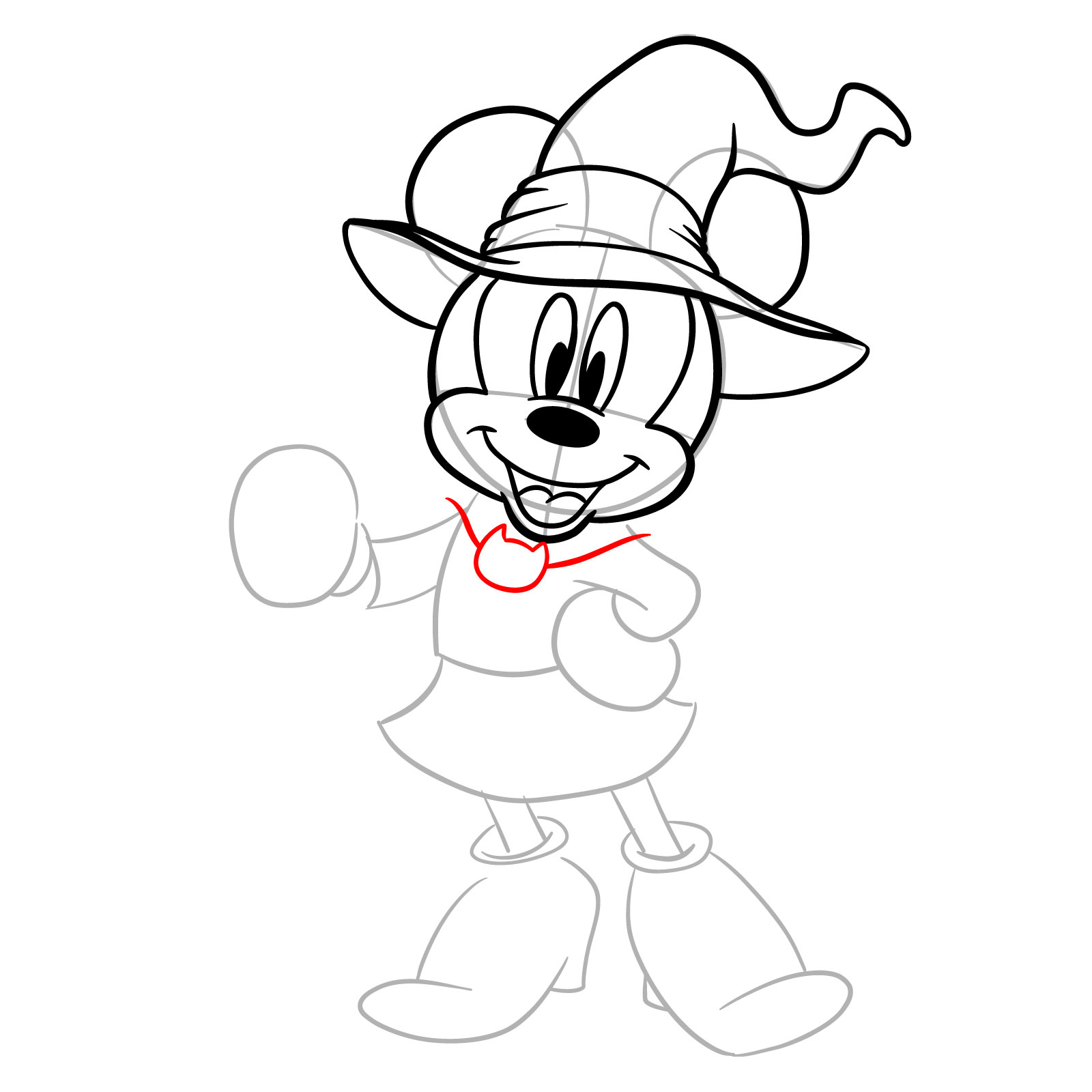How to draw Halloween Minnie Mouse as a witch - step 13