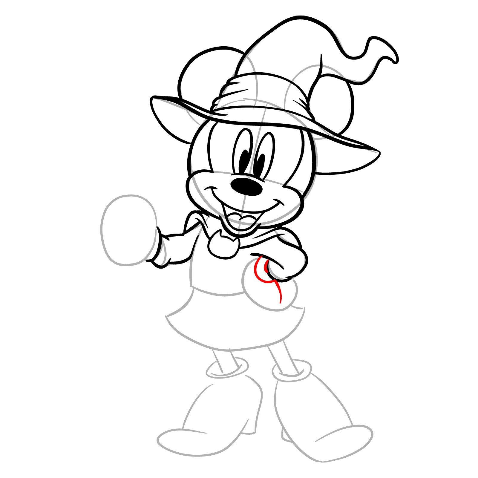 How to draw Halloween Minnie Mouse as a witch - step 17