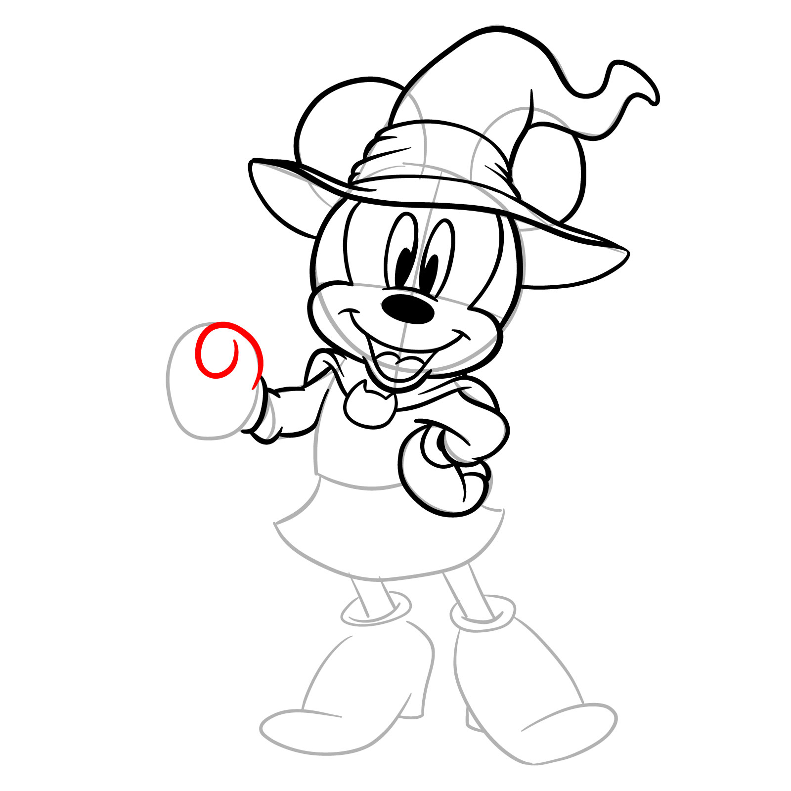 How to draw Halloween Minnie Mouse as a witch - step 19