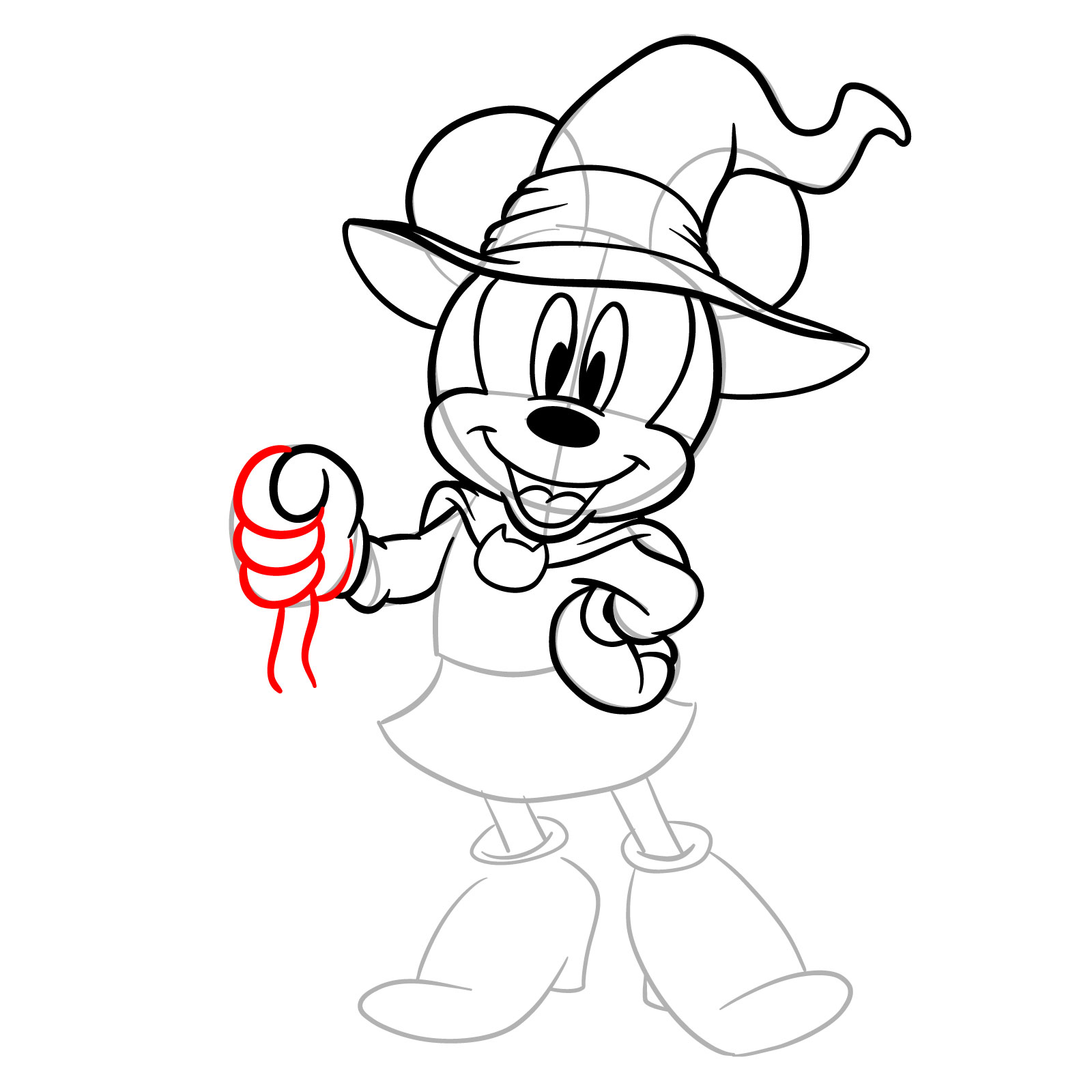 How to draw Halloween Minnie Mouse as a witch - step 20