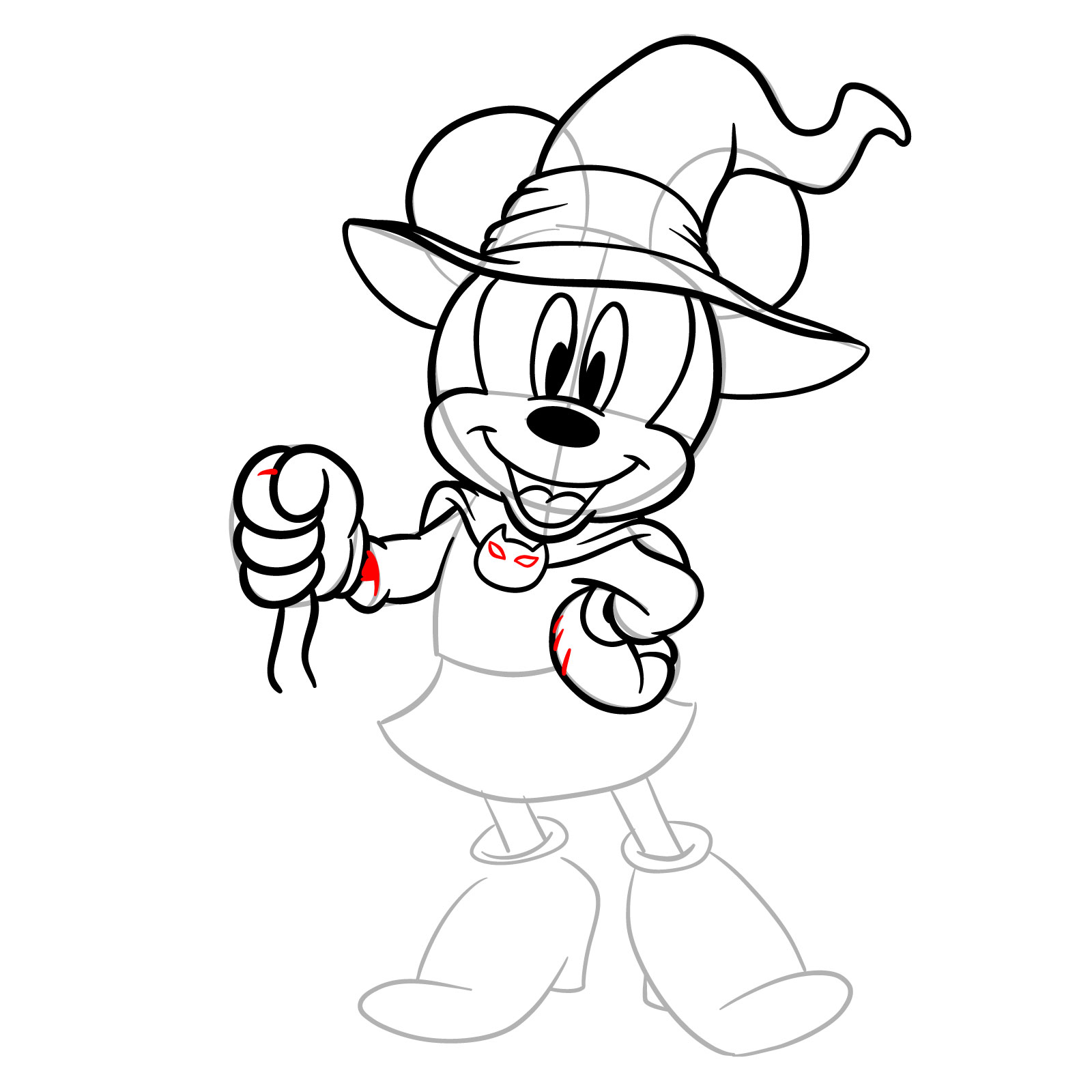 How to draw Halloween Minnie Mouse as a witch - step 21