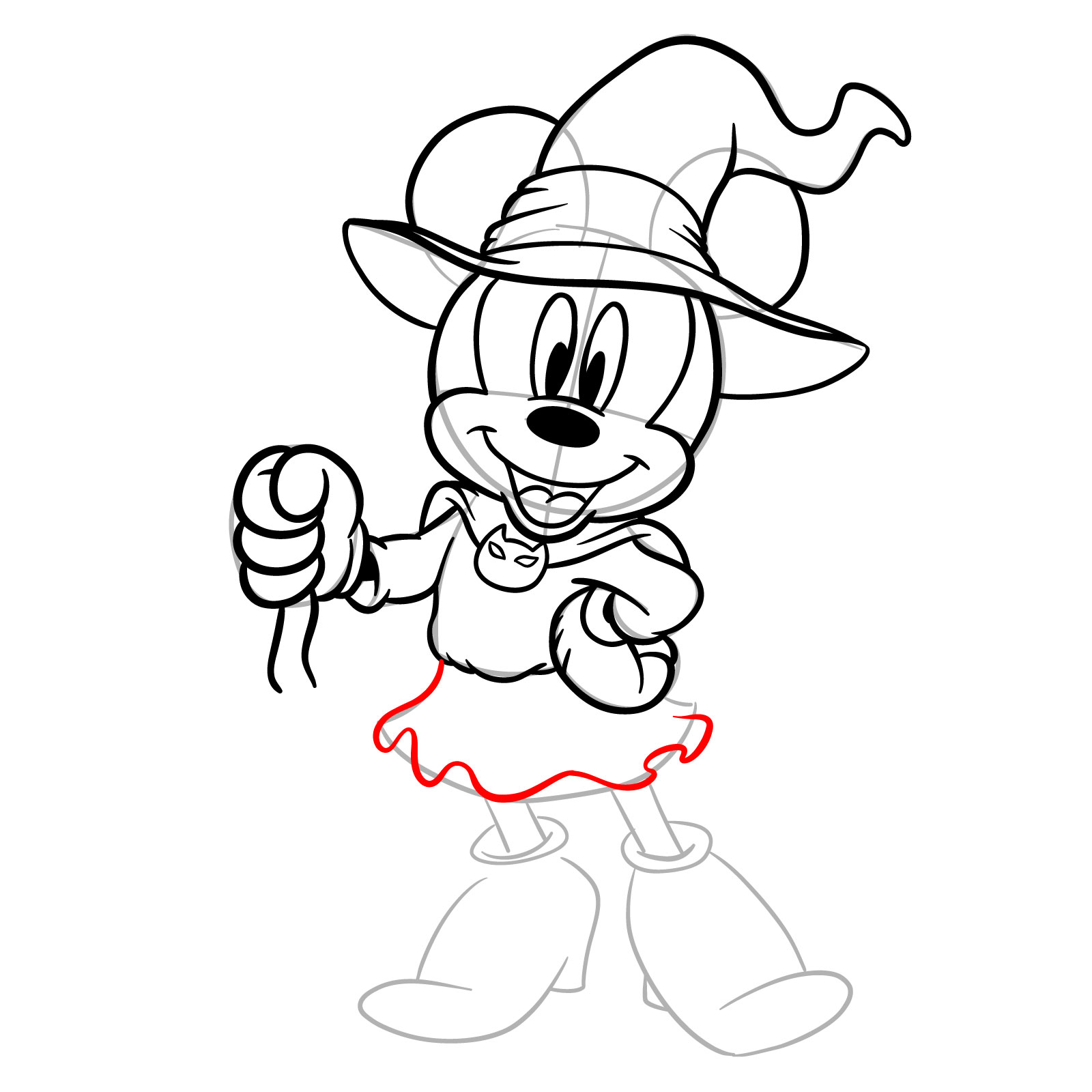 How to draw Halloween Minnie Mouse as a witch - step 23