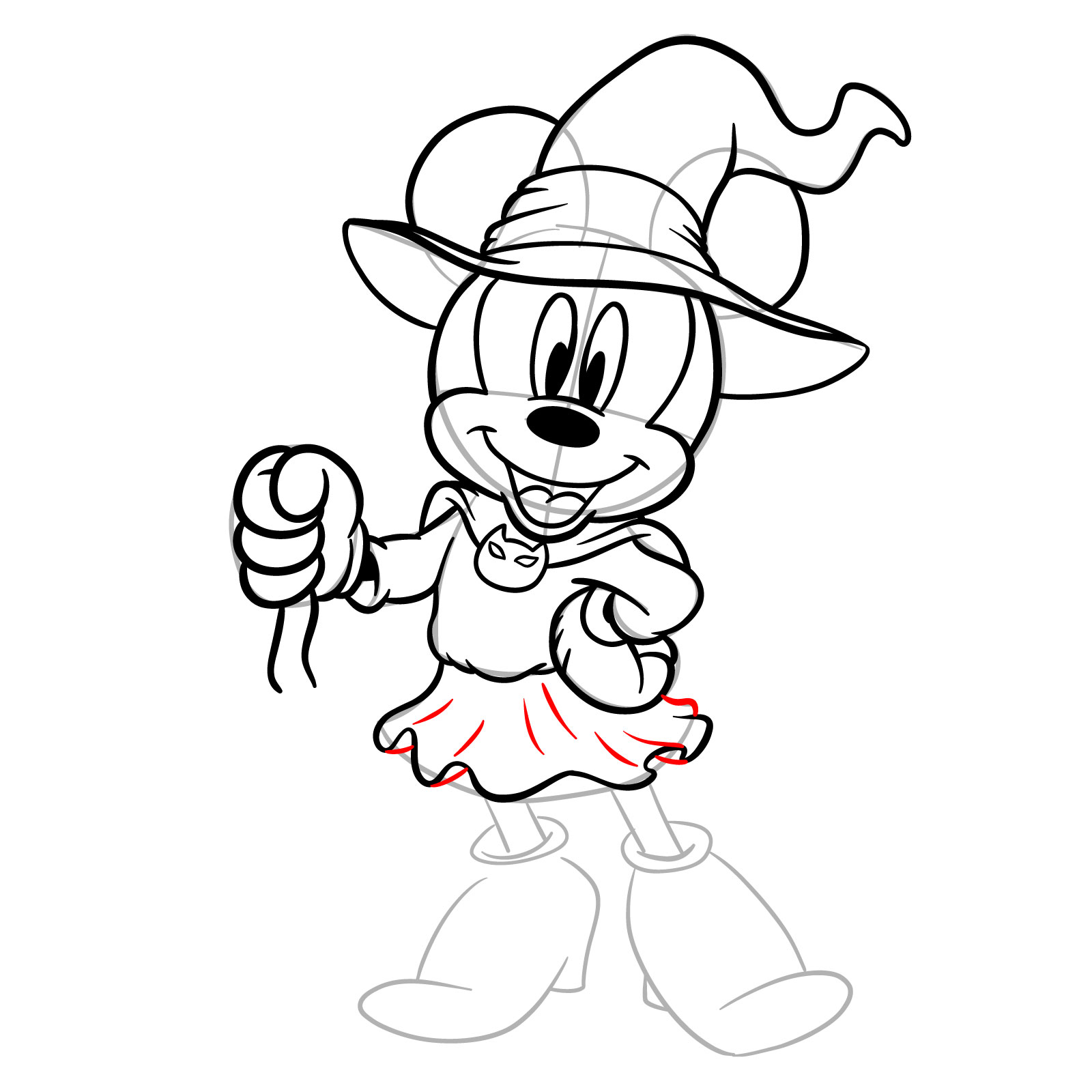 How to draw Halloween Minnie Mouse as a witch - step 24