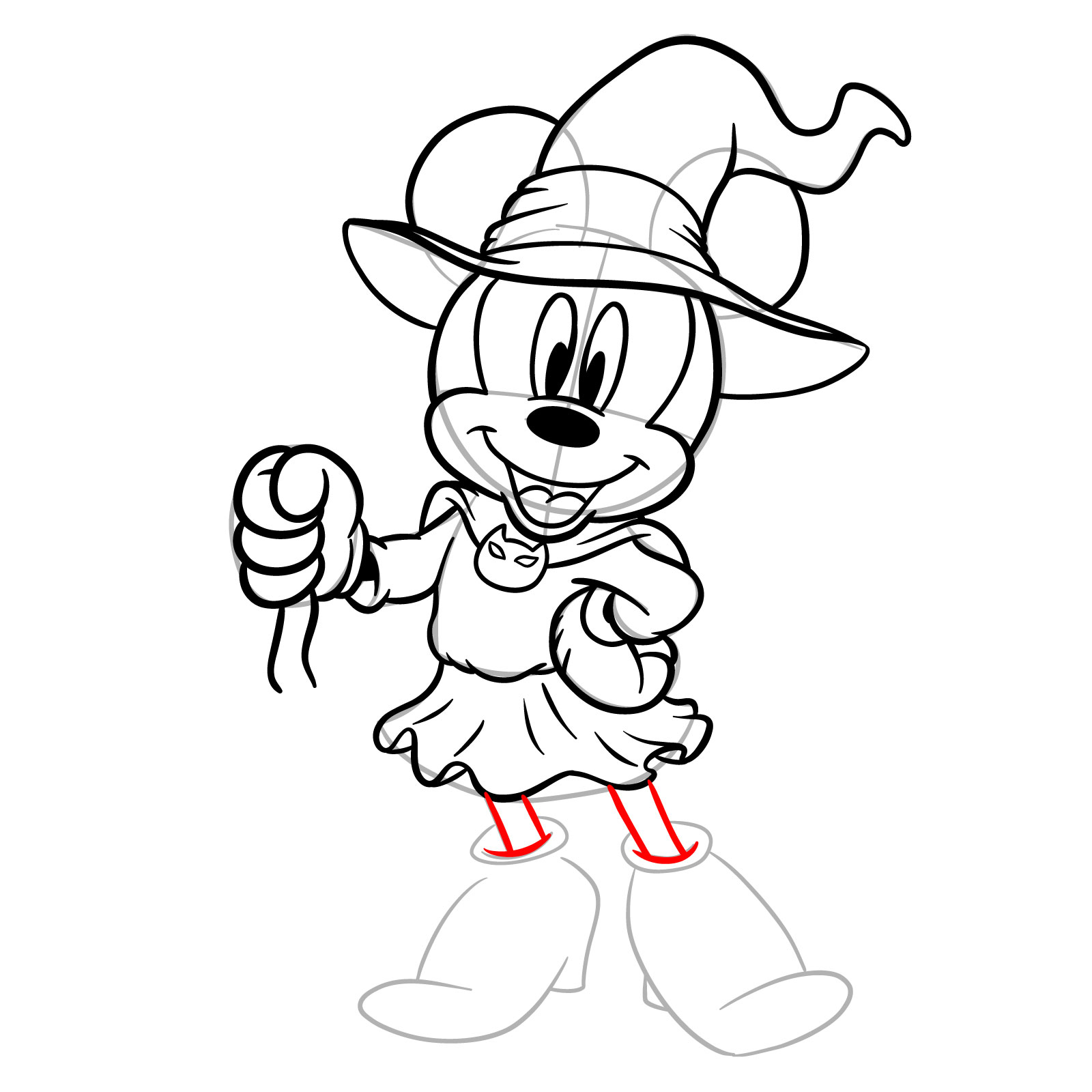 How to draw Halloween Minnie Mouse as a witch - step 25