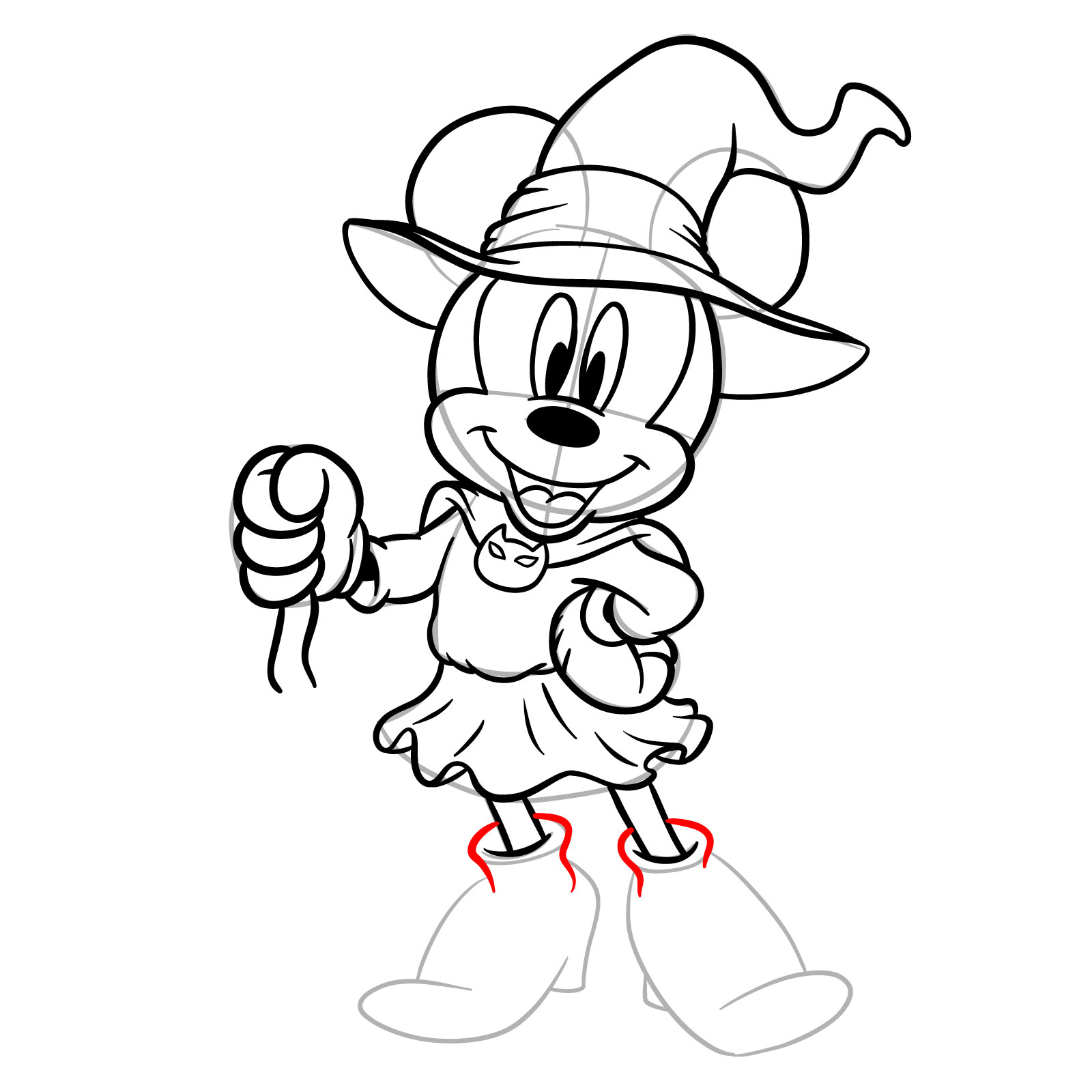 How to draw Halloween Minnie Mouse as a witch - step 26