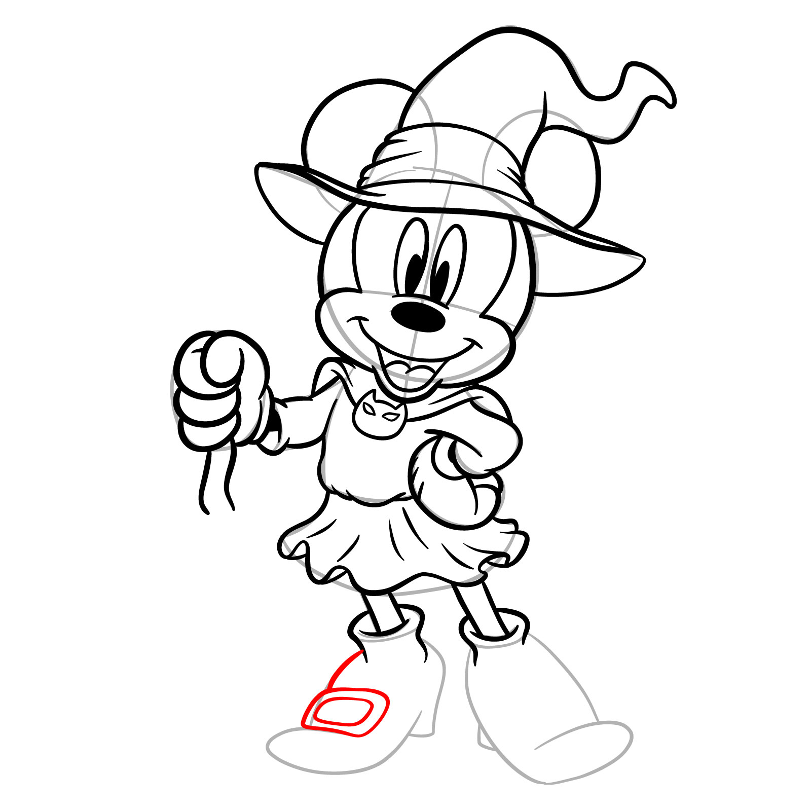 How to draw Halloween Minnie Mouse as a witch - step 27
